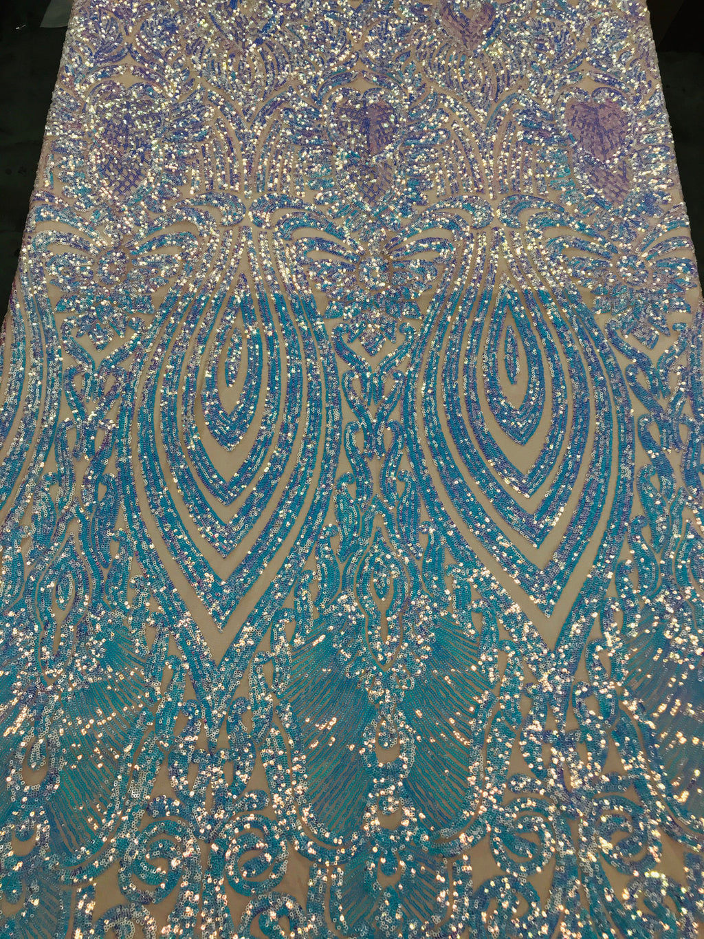 Symbol Pattern - Iridescent Light Blue - 4 Way Stretch High Fashion Shiny Pattern Sequins