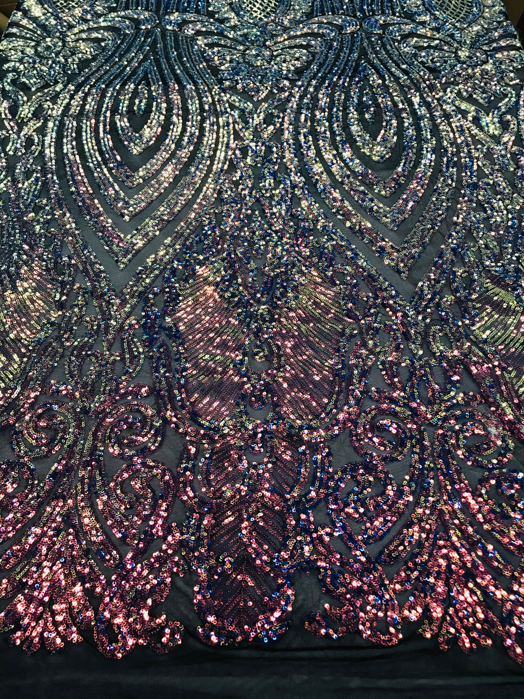 Symbol Pattern - Iridescent Rainbow - 4 Way Stretch High Fashion Shiny Pattern Sequins