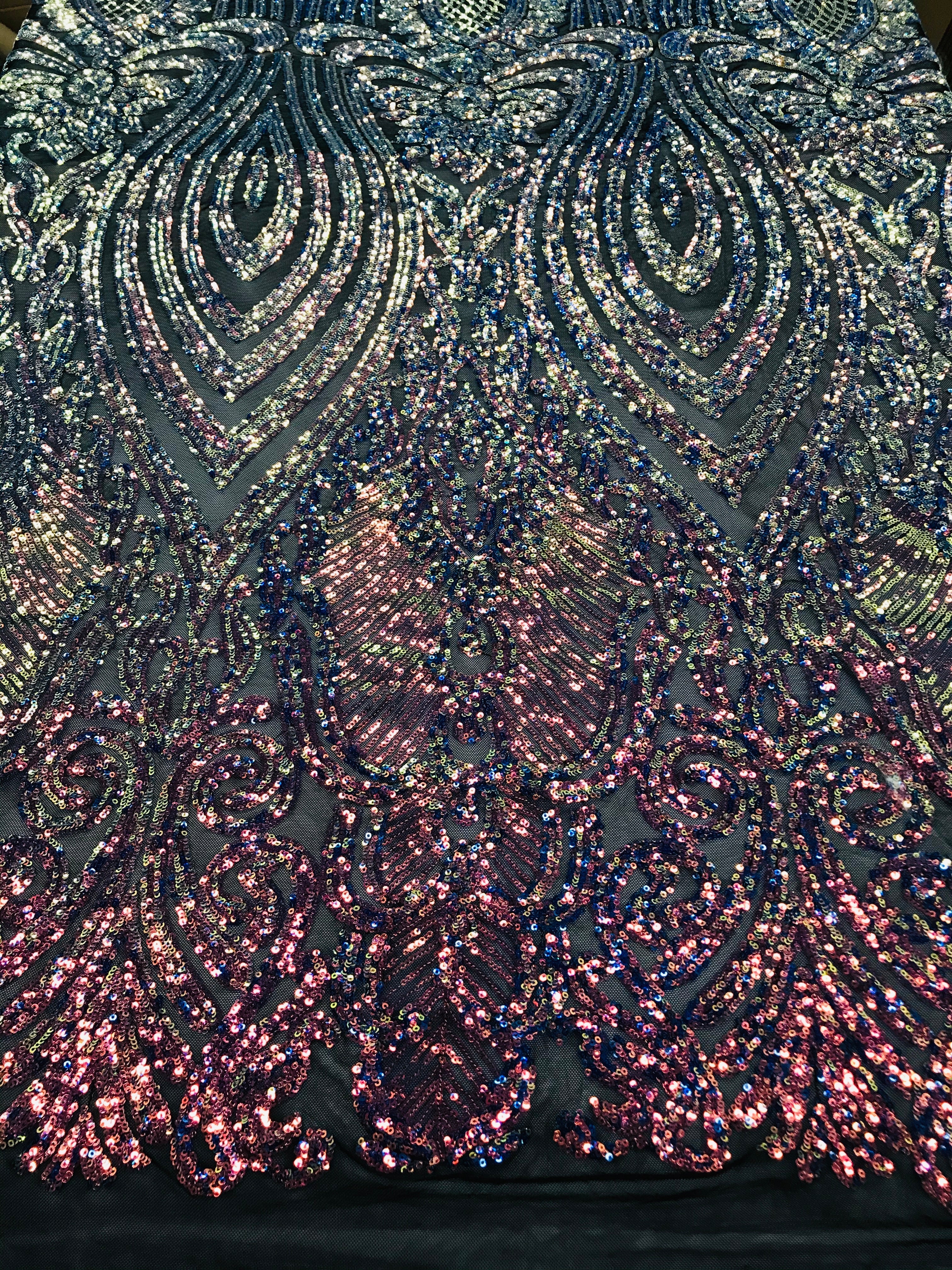 Symbol Pattern - Iridescent Rainbow - 4 Way Stretch High Fashion Shiny Pattern Sequins