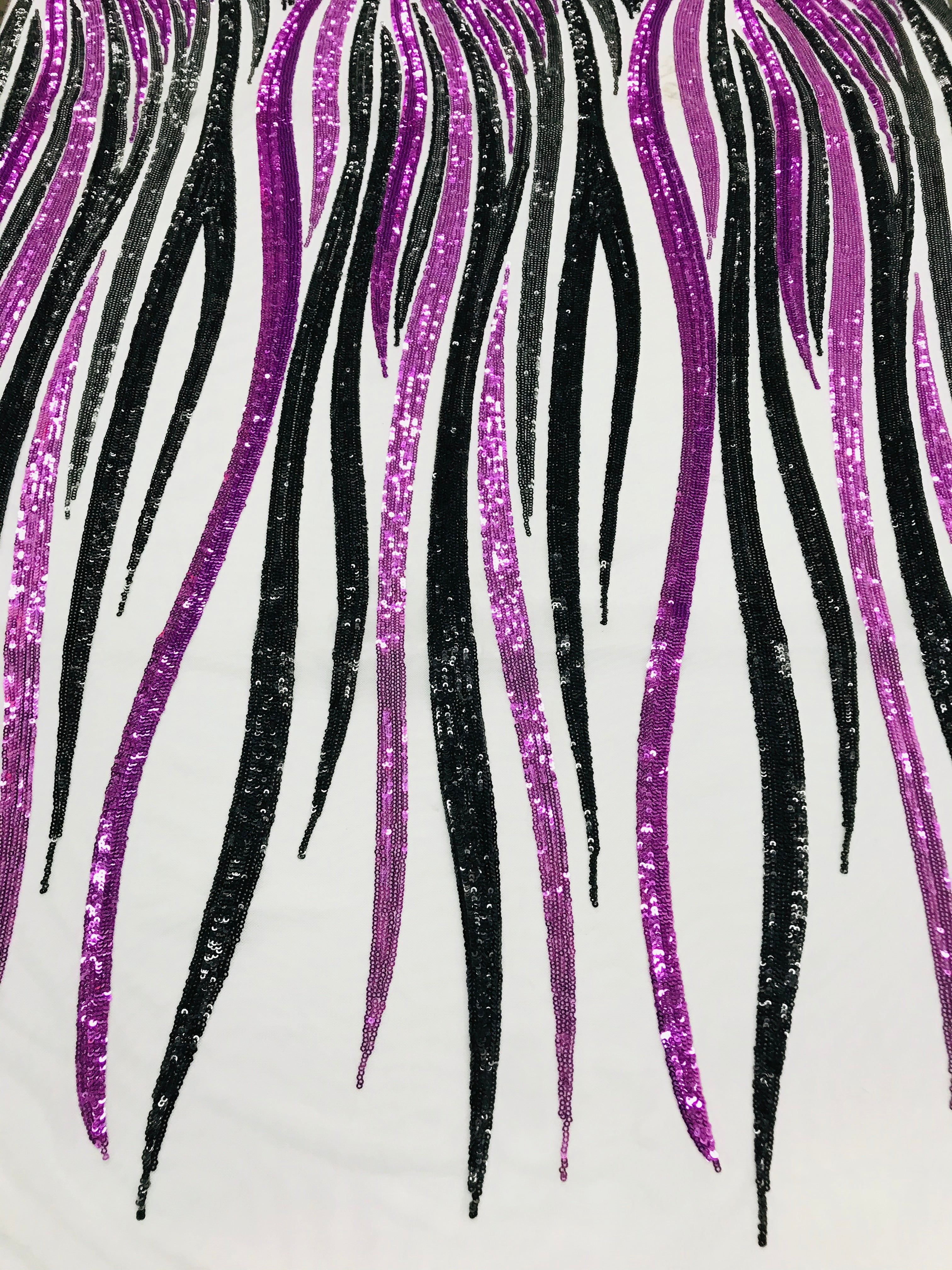 Phoenix Wing Sequins - Purple / Black - 4 Way Stretch Wings Pattern Design Fabric By Yard