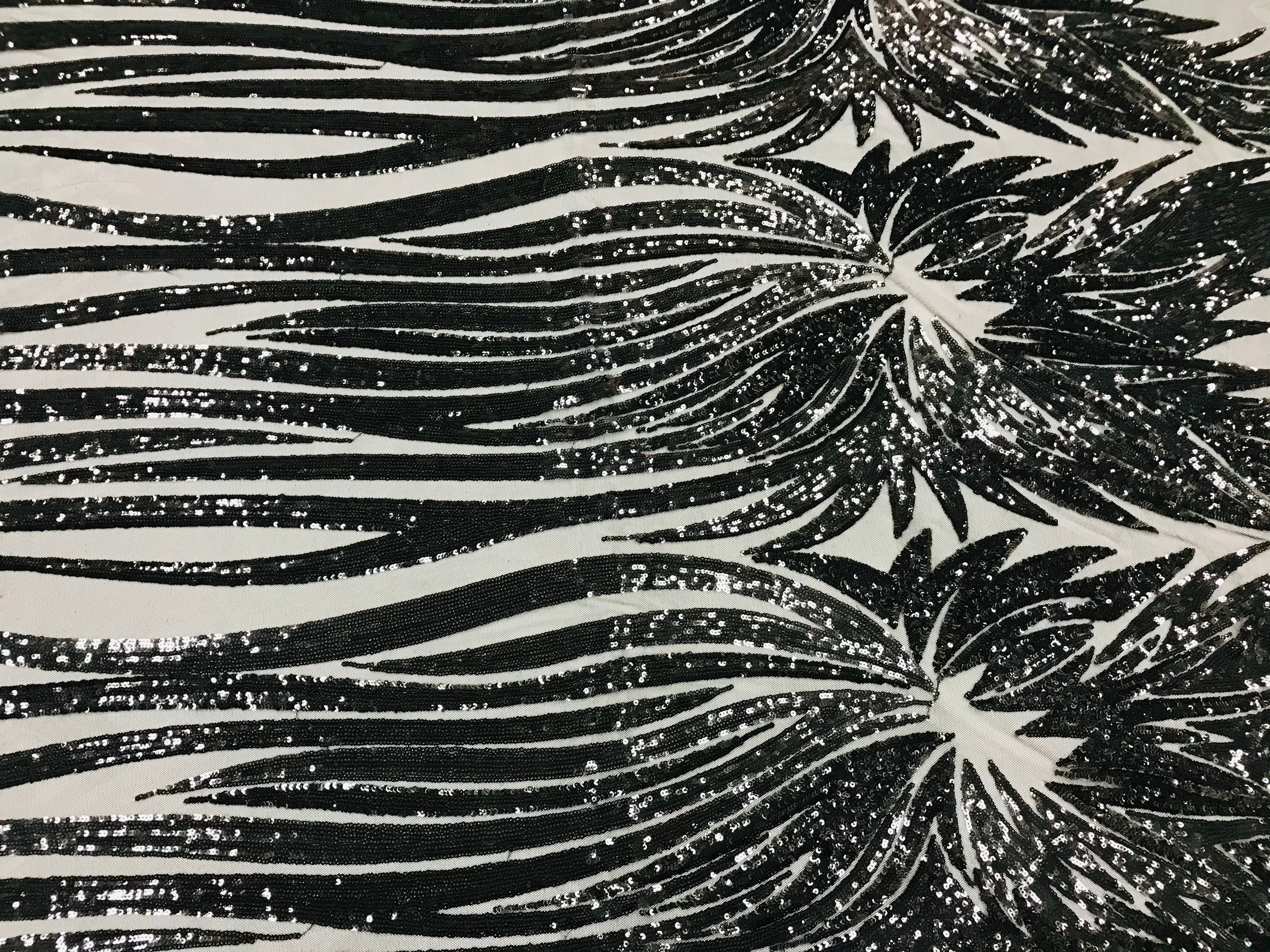 Phoenix Wing Sequins - Black - 4 Way Stretch Wings Pattern Design Fabric By Yard