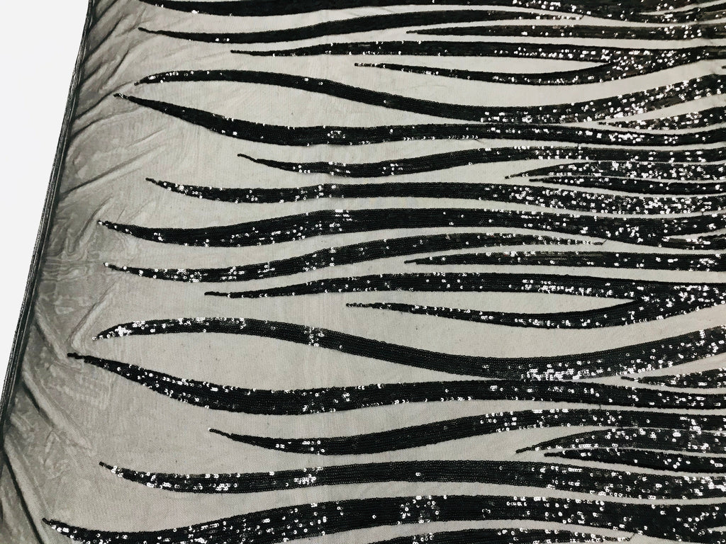 Phoenix Wing Sequins - Black - 4 Way Stretch Wings Pattern Design Fabric By Yard