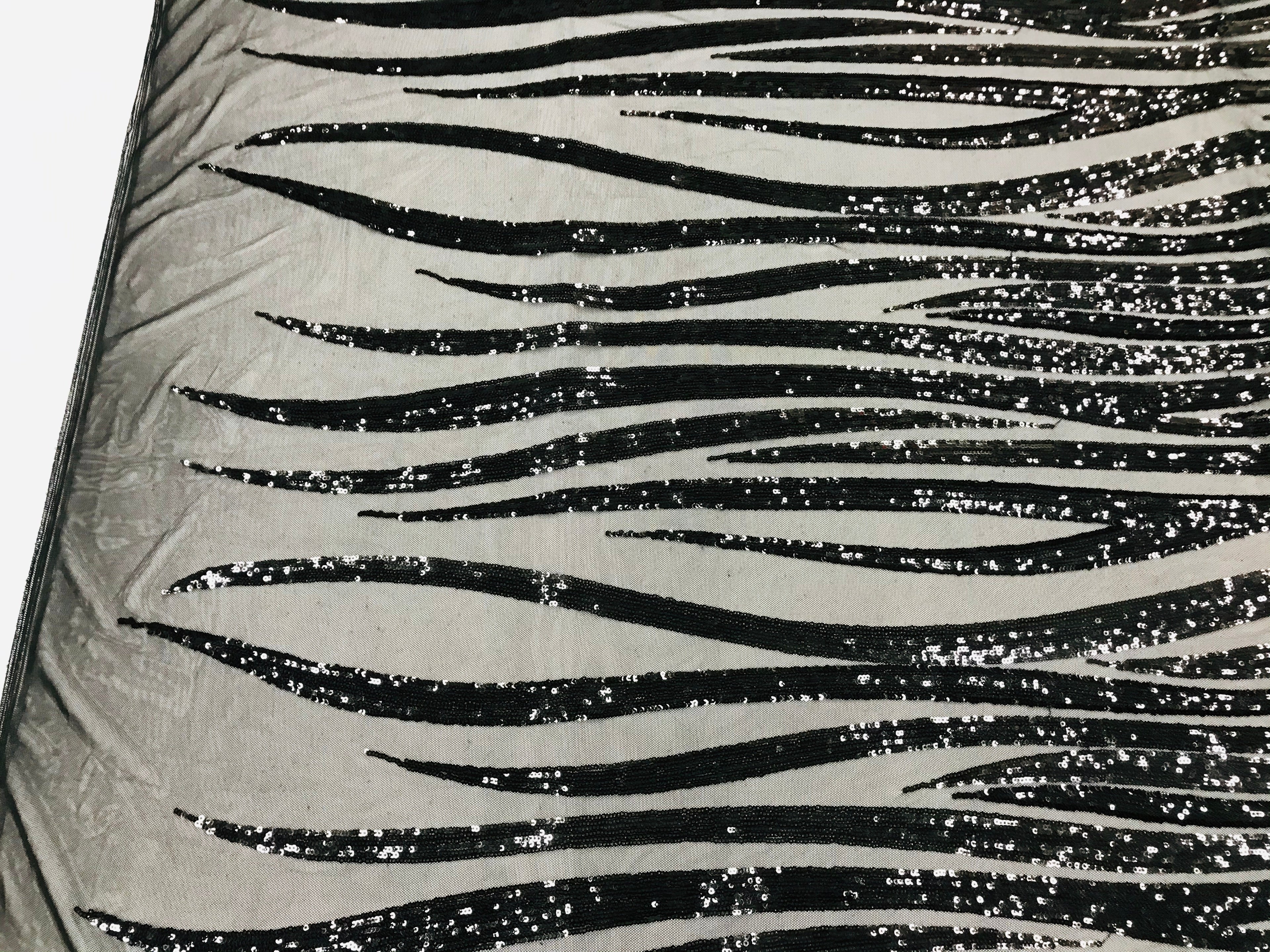 Phoenix Wing Sequins - Black - 4 Way Stretch Wings Pattern Design Fabric By Yard