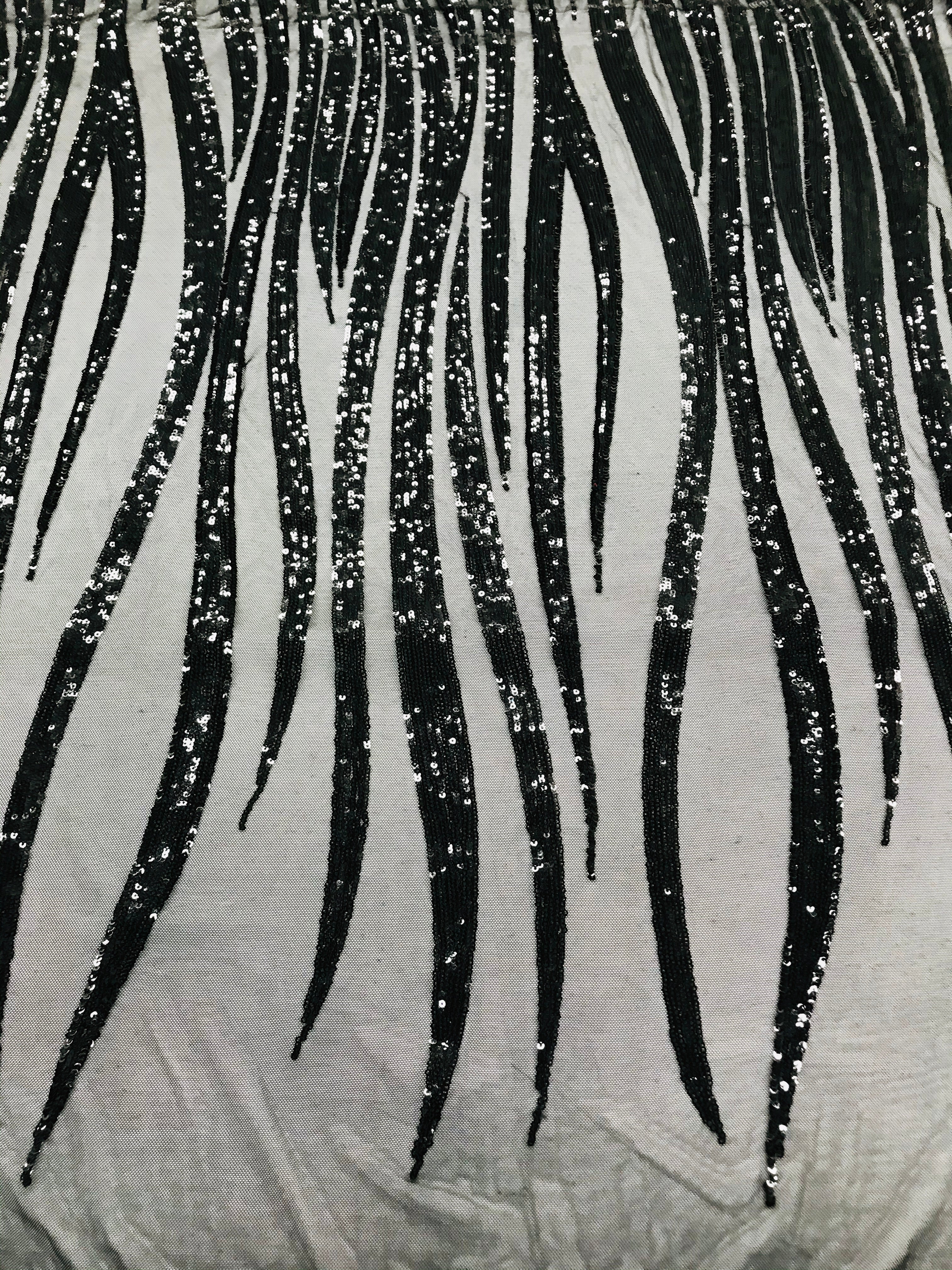 Phoenix Wing Sequins - Black - 4 Way Stretch Wings Pattern Design Fabric By Yard