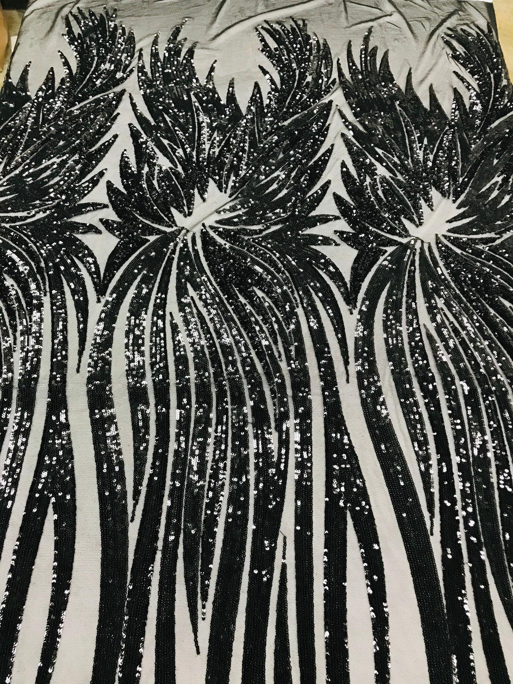 Phoenix Wing Sequins - Black - 4 Way Stretch Wings Pattern Design Fabric By Yard