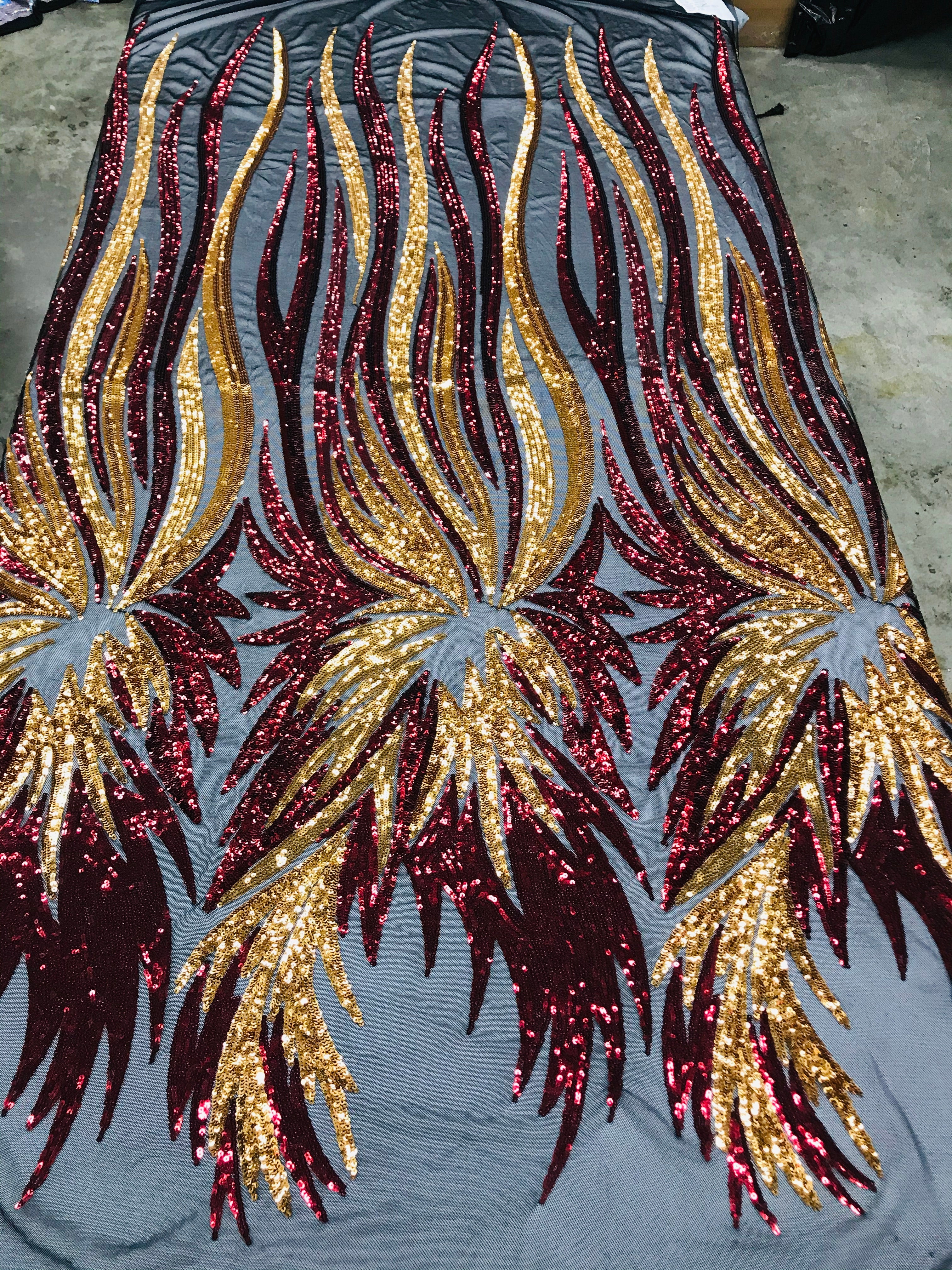 Two Tone Metatron Wings-Fenix Feather Design on 4 Way Stretch Sequin Dresses-Fashion-prom-nightgown