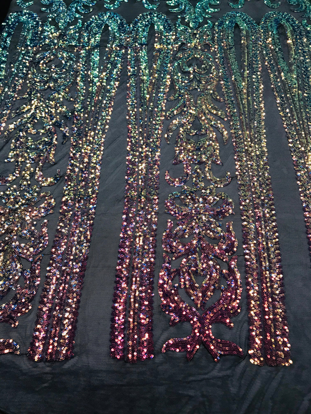 Damask Sequins - Rainbow - 4 Way Stretch Damask Sequins Fashion Design By Yard