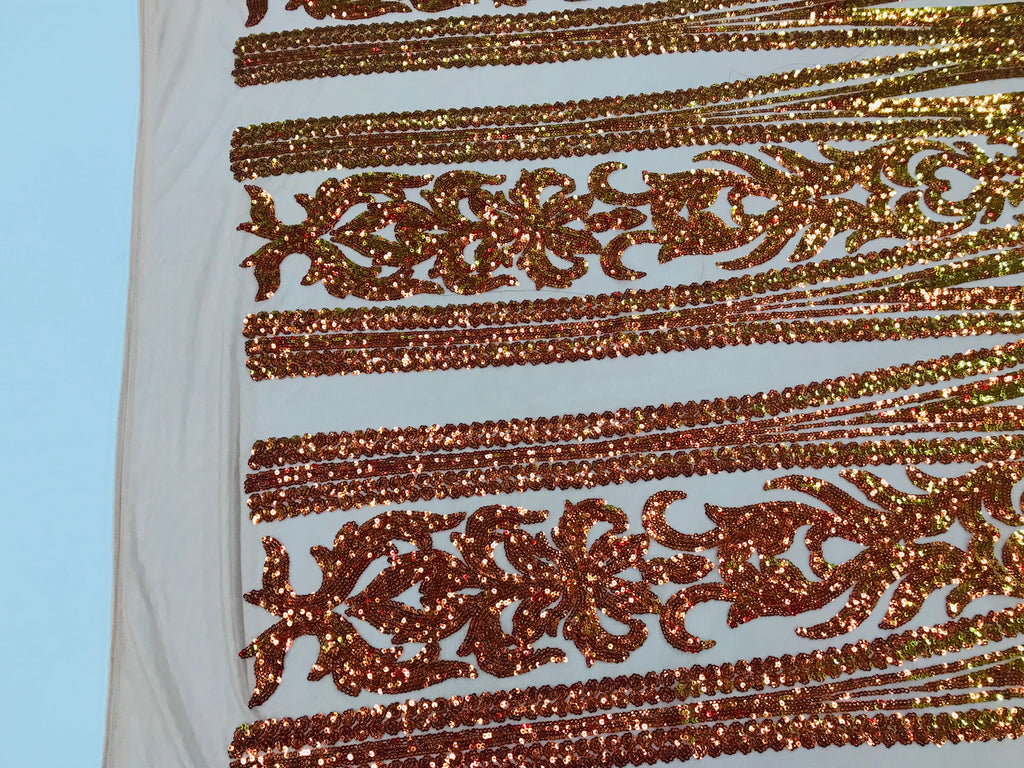 Damask Sequins - Yellow - 4 Way Stretch Damask Sequins Fashion Design By Yard