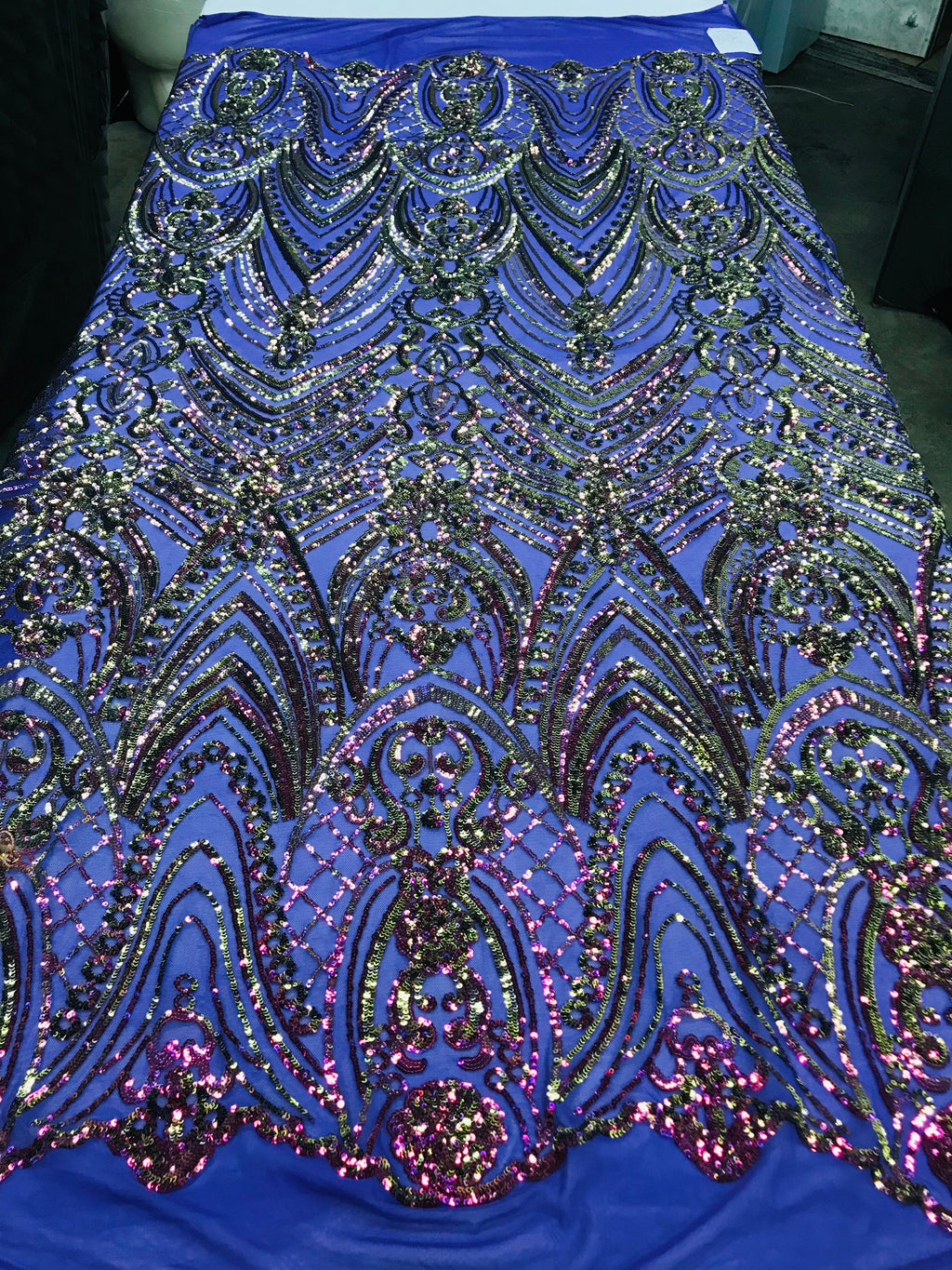 Fish Net Damask Sequins - Magenta - 4 Way Stretch Shiny Fashion Sequins By Yard
