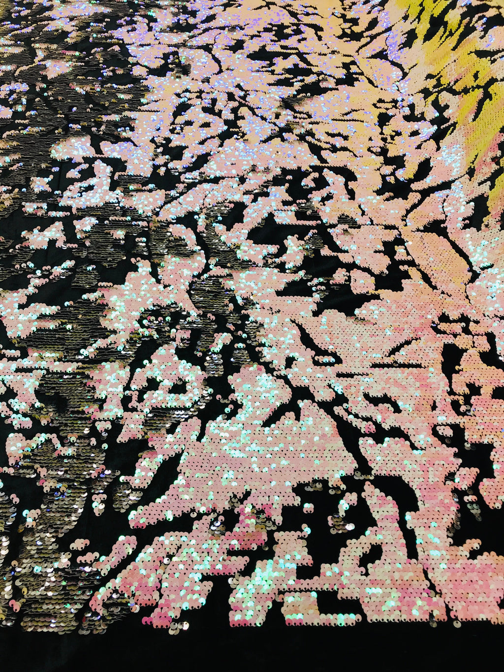 Reversible Velvet Sequins - White Pink / Silver - 2 Way Stretch Shiny Sequins Fabric on Black Velvet