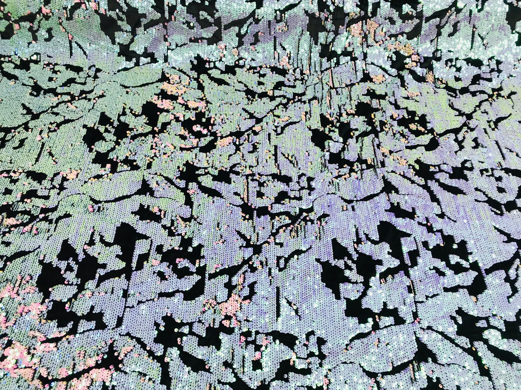 Reversible Velvet Sequins - Pink / Lilac Iridescent 2 Way Stretch Shiny Sequins Fabric Black Velvet