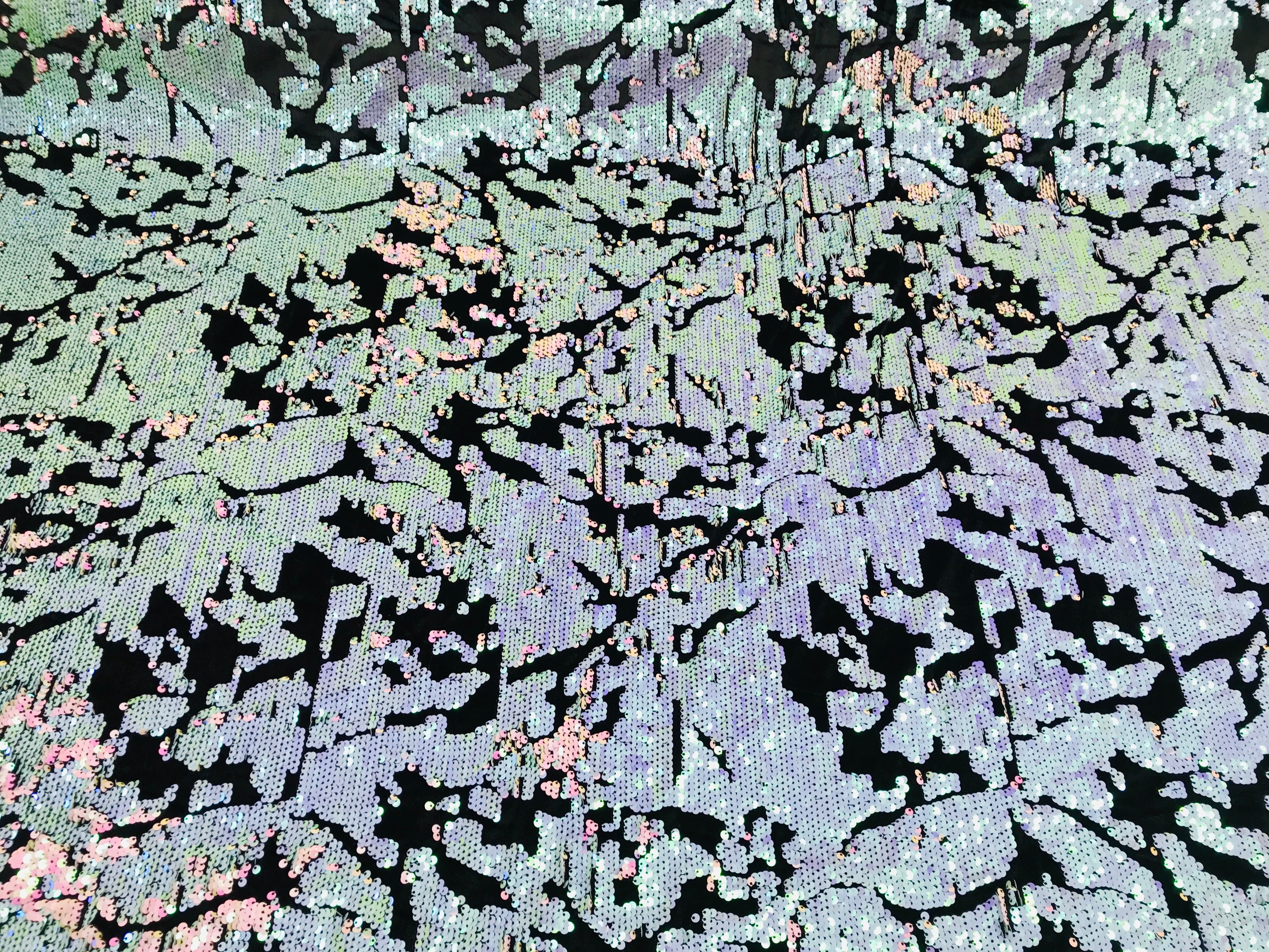 Reversible Velvet Sequins - Pink / Lilac Iridescent 2 Way Stretch Shiny Sequins Fabric Black Velvet