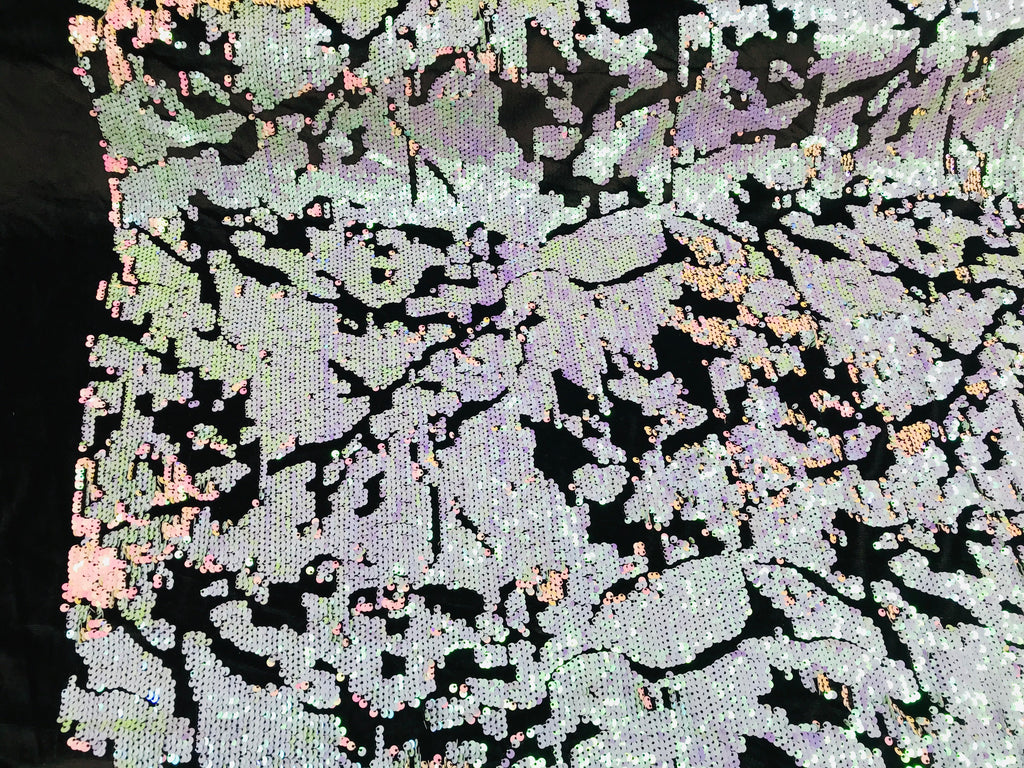 Reversible Velvet Sequins - Pink / Lilac Iridescent 2 Way Stretch Shiny Sequins Fabric Black Velvet