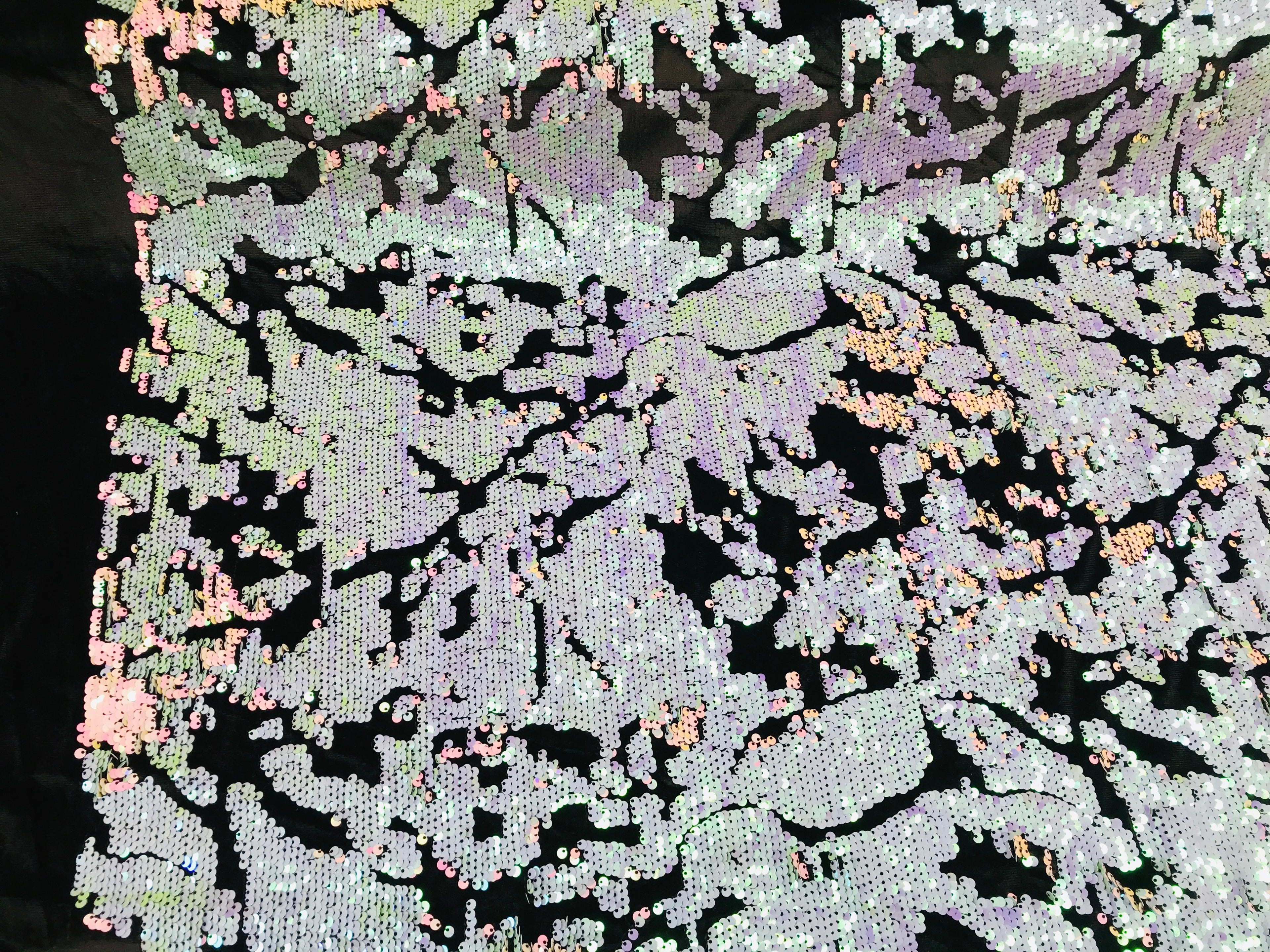 Reversible Velvet Sequins - Pink / Lilac Iridescent 2 Way Stretch Shiny Sequins Fabric Black Velvet
