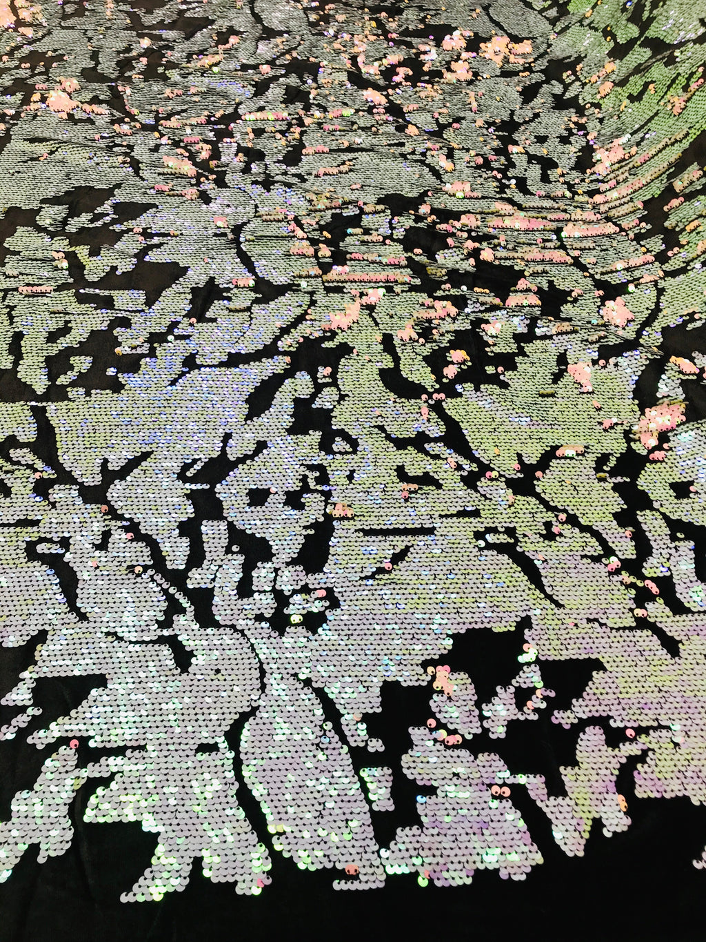 Reversible Velvet Sequins - Pink / Lilac Iridescent 2 Way Stretch Shiny Sequins Fabric Black Velvet