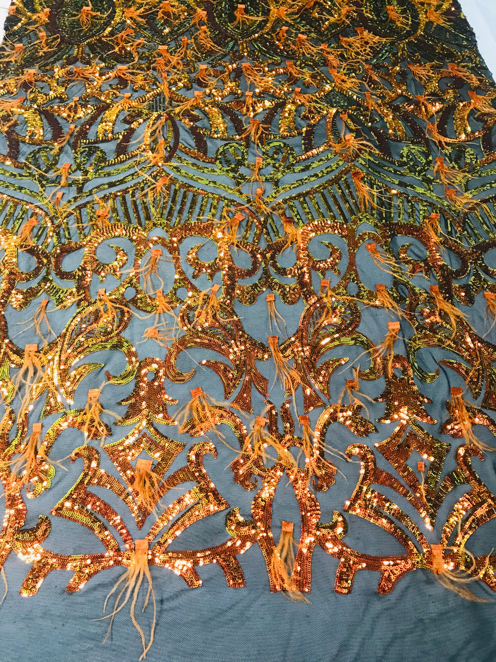 Luxury Feather Sequins - Champagne - 4 Way Stretch Glamorous Shine Fringe Feather Sequins Fabric