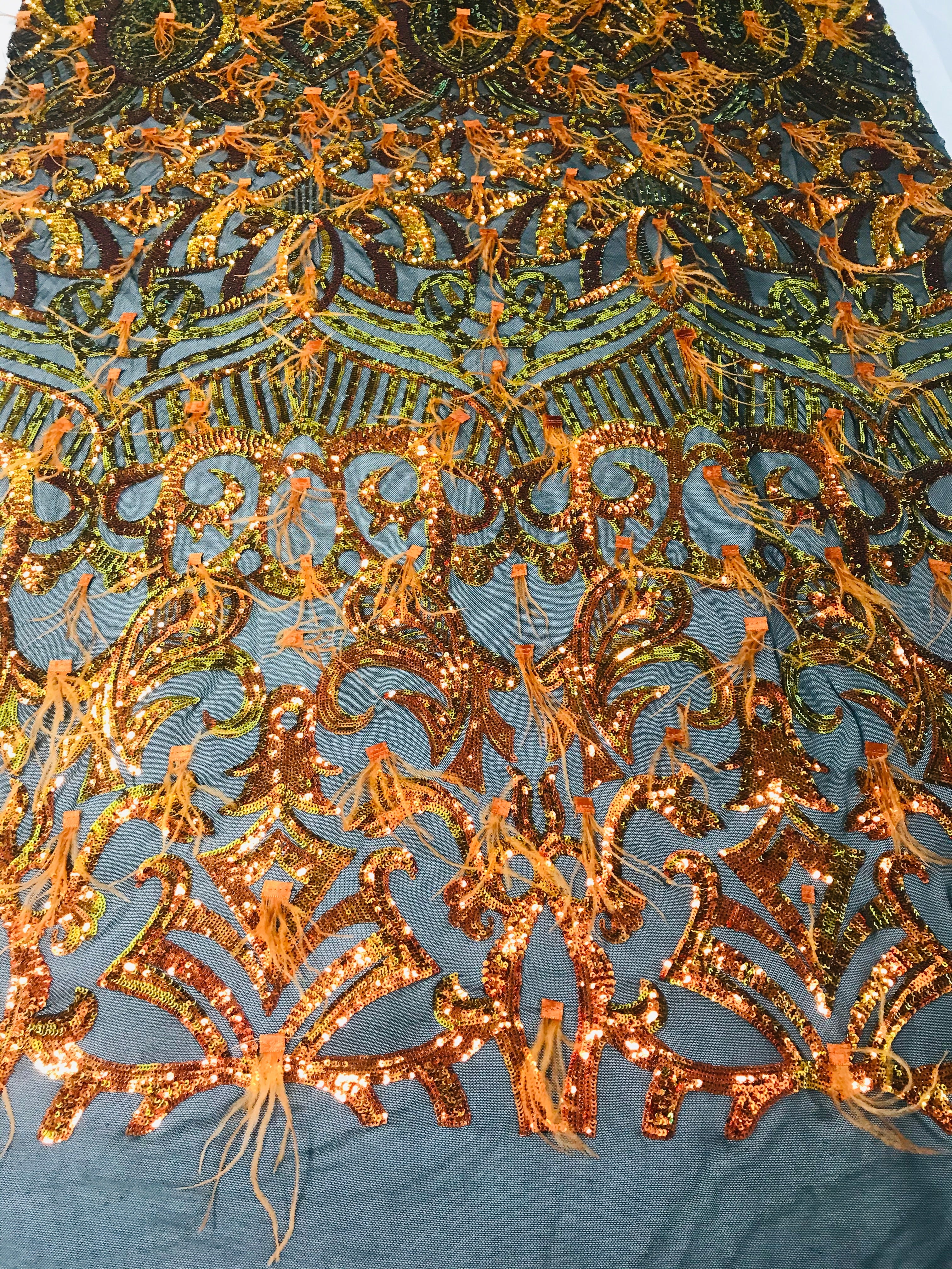 Luxury Feather Sequins - Champagne - 4 Way Stretch Glamorous Shine Fringe Feather Sequins Fabric