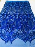 Luxury Feather Sequins - Royal Blue - 4 Way Stretch Glamorous Fringe Feather Sequins Fabric