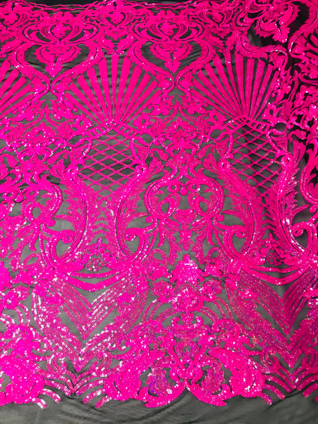 Glam Pattern Sequins - Neon Pink - 4 Way Stretch Colorful Designer Net Sequins Fabrics