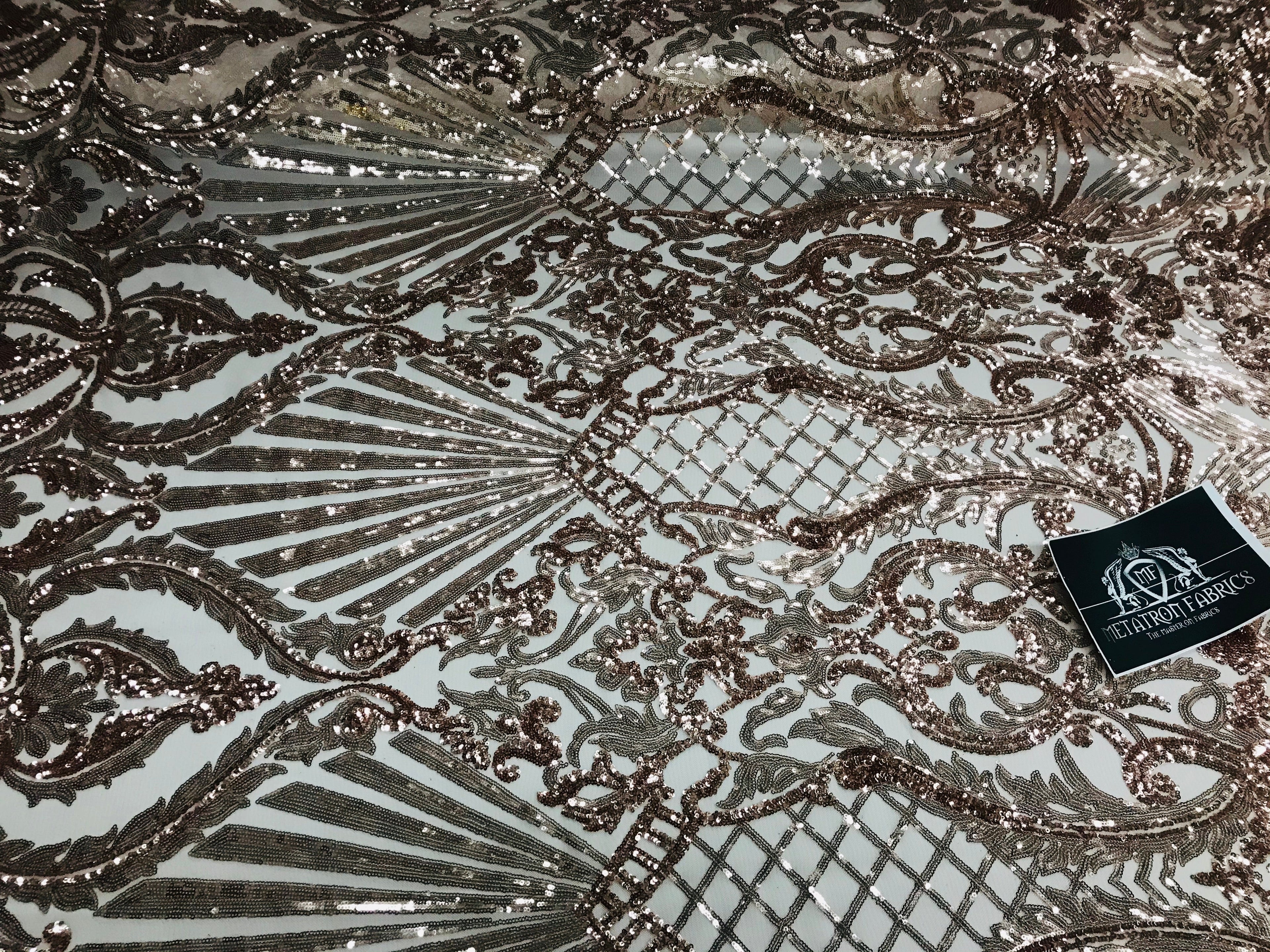 Glam Pattern Sequins - Rose Gold - 4 Way Stretch Colorful Designer Net Sequins Fabrics