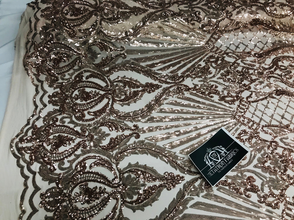 Glam Pattern Sequins - Rose Gold - 4 Way Stretch Colorful Designer Net Sequins Fabrics