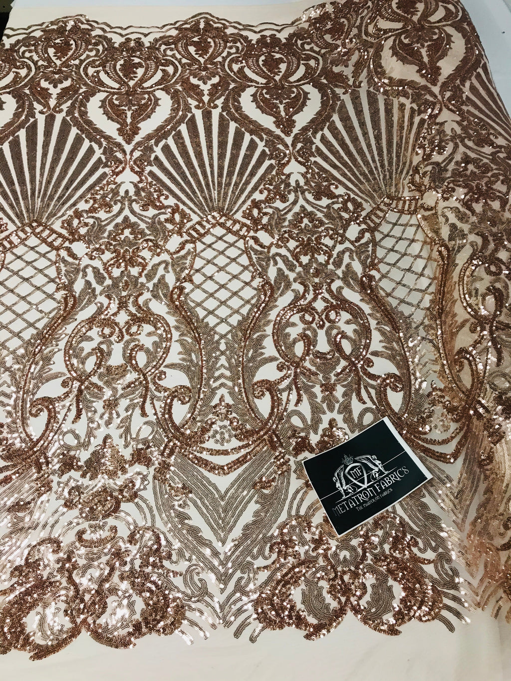 Glam Pattern Sequins - Rose Gold - 4 Way Stretch Colorful Designer Net Sequins Fabrics