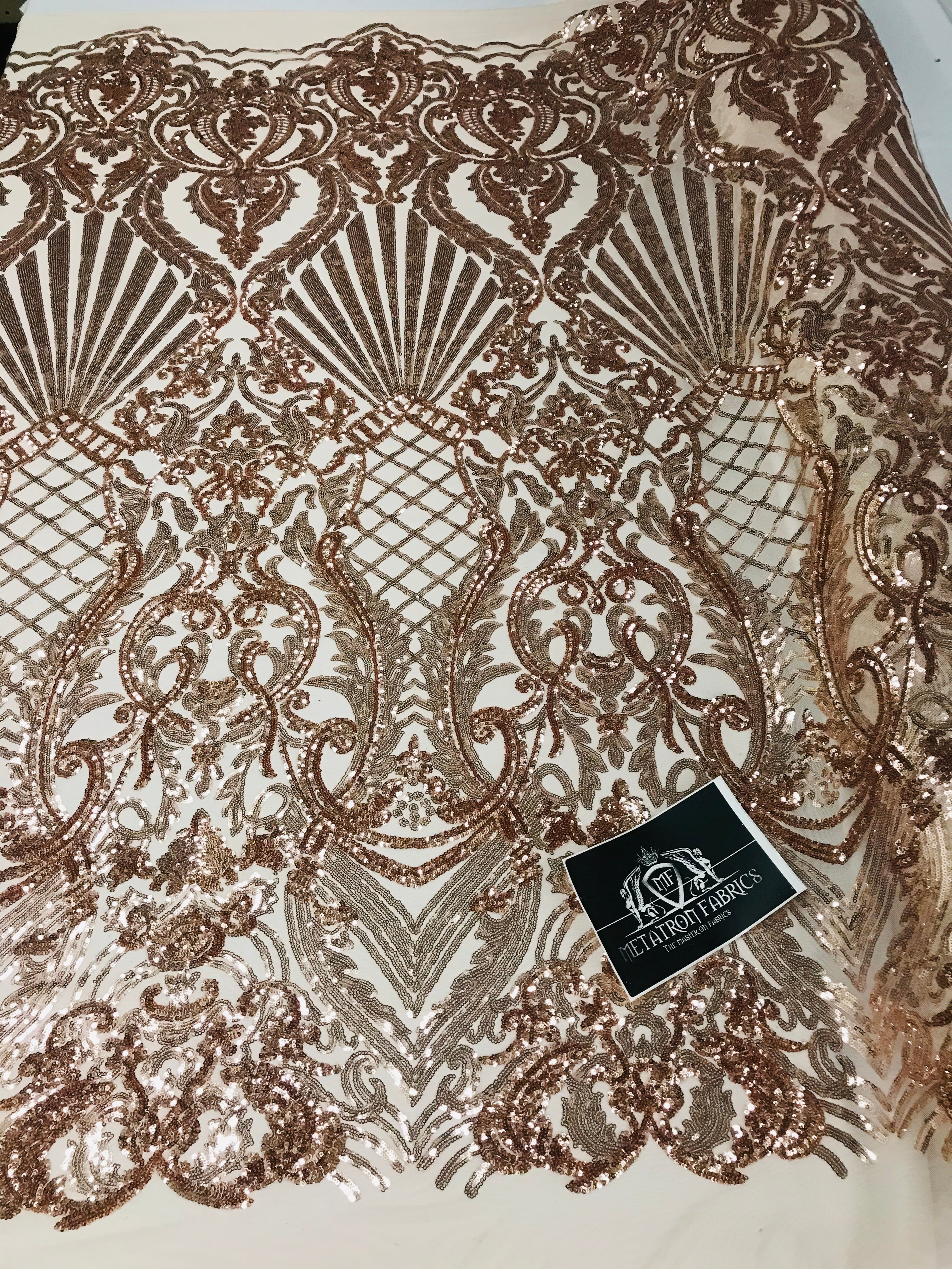 Glam Pattern Sequins - Rose Gold - 4 Way Stretch Colorful Designer Net Sequins Fabrics