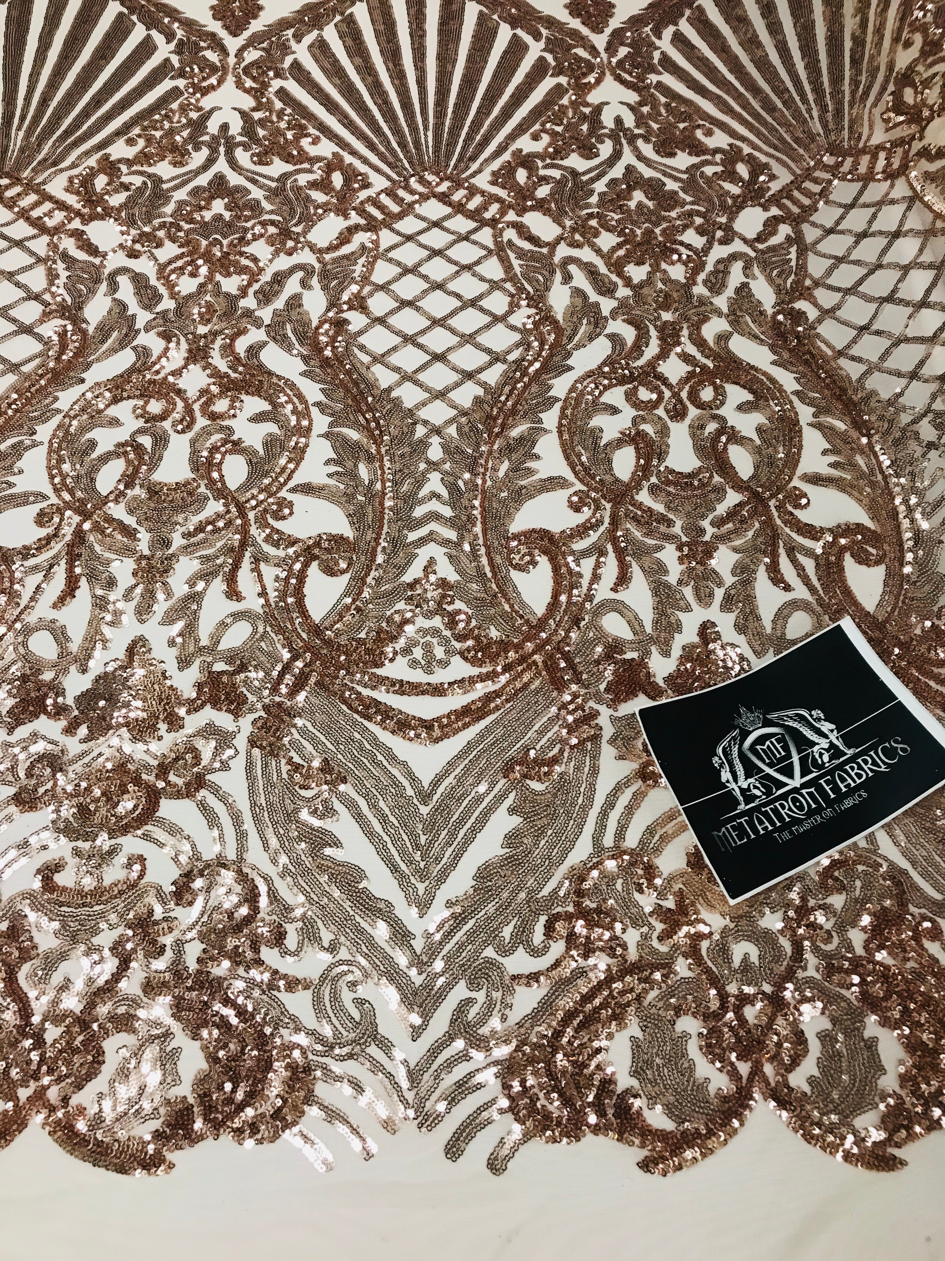 Glam Pattern Sequins - Rose Gold - 4 Way Stretch Colorful Designer Net Sequins Fabrics