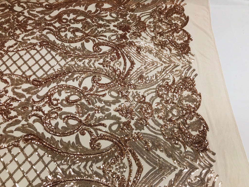 Glam Pattern Sequins - Rose Gold - 4 Way Stretch Colorful Designer Net Sequins Fabrics