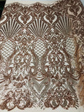 Glam Pattern Sequins - Rose Gold - 4 Way Stretch Colorful Designer Net Sequins Fabrics