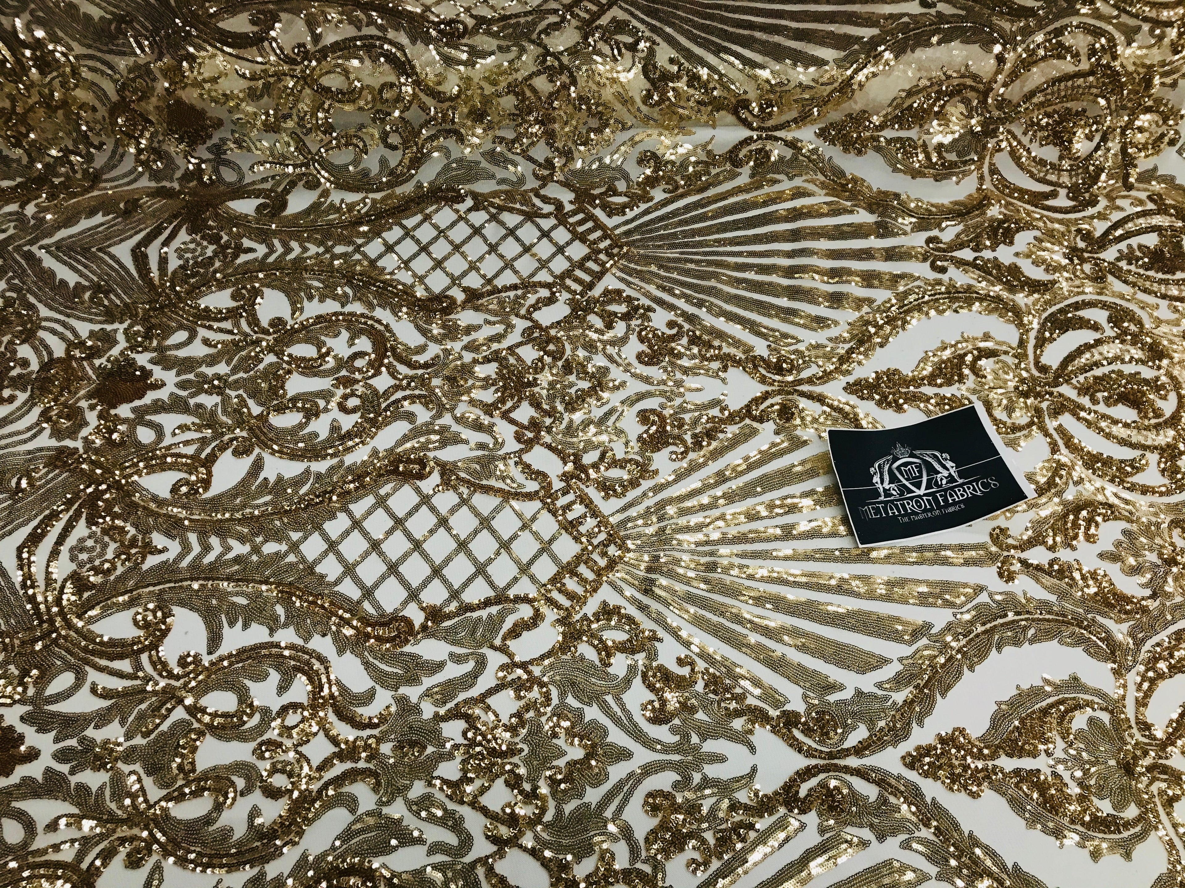 Glam Pattern Sequins - Gold - 4 Way Stretch Colorful Designer Net Sequins Fabrics