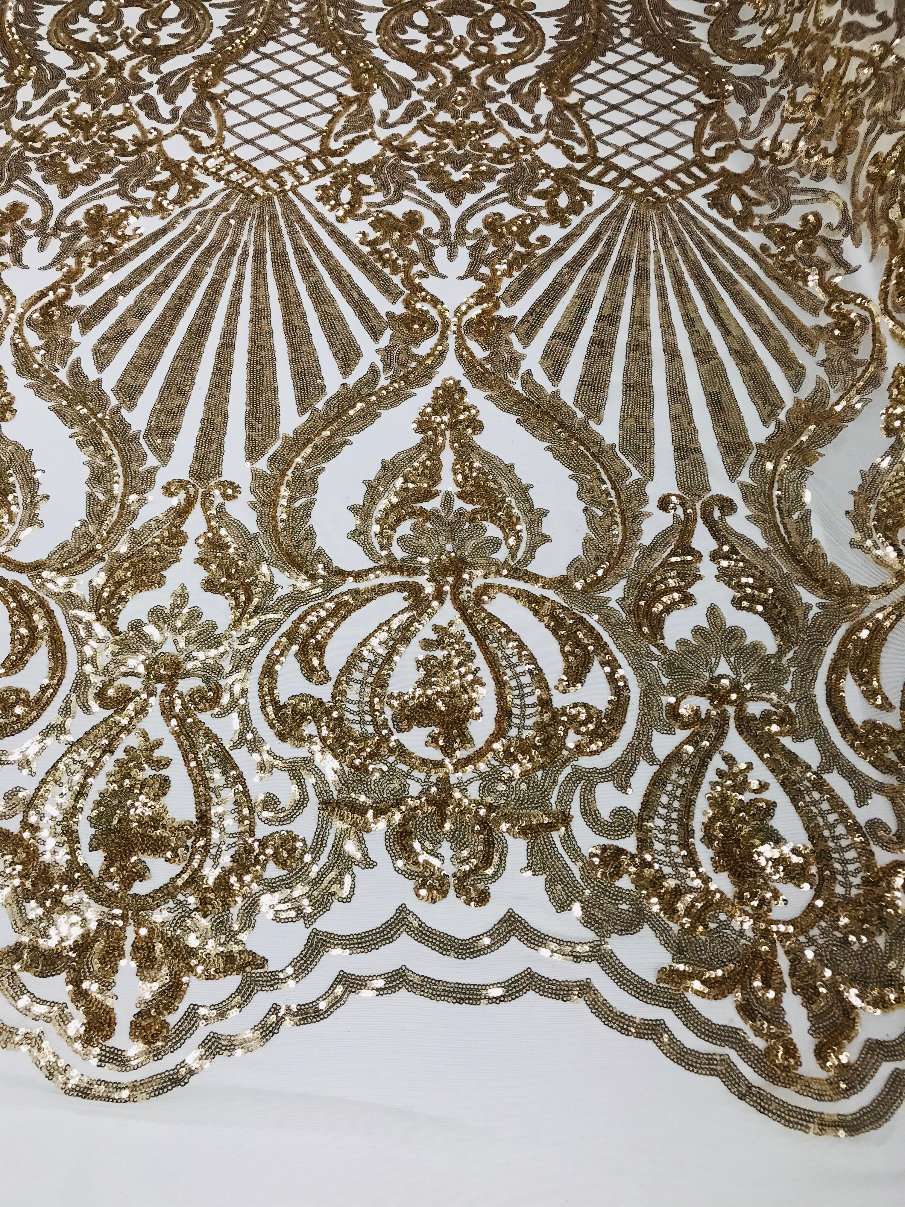 Glam Pattern Sequins - Gold - 4 Way Stretch Colorful Designer Net Sequins Fabrics