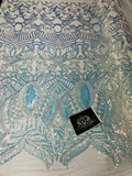 Iridescent Fabric - Iridescent Clear Aqua White Mesh - 4 Way Stretch Sequins Holographic Fabric