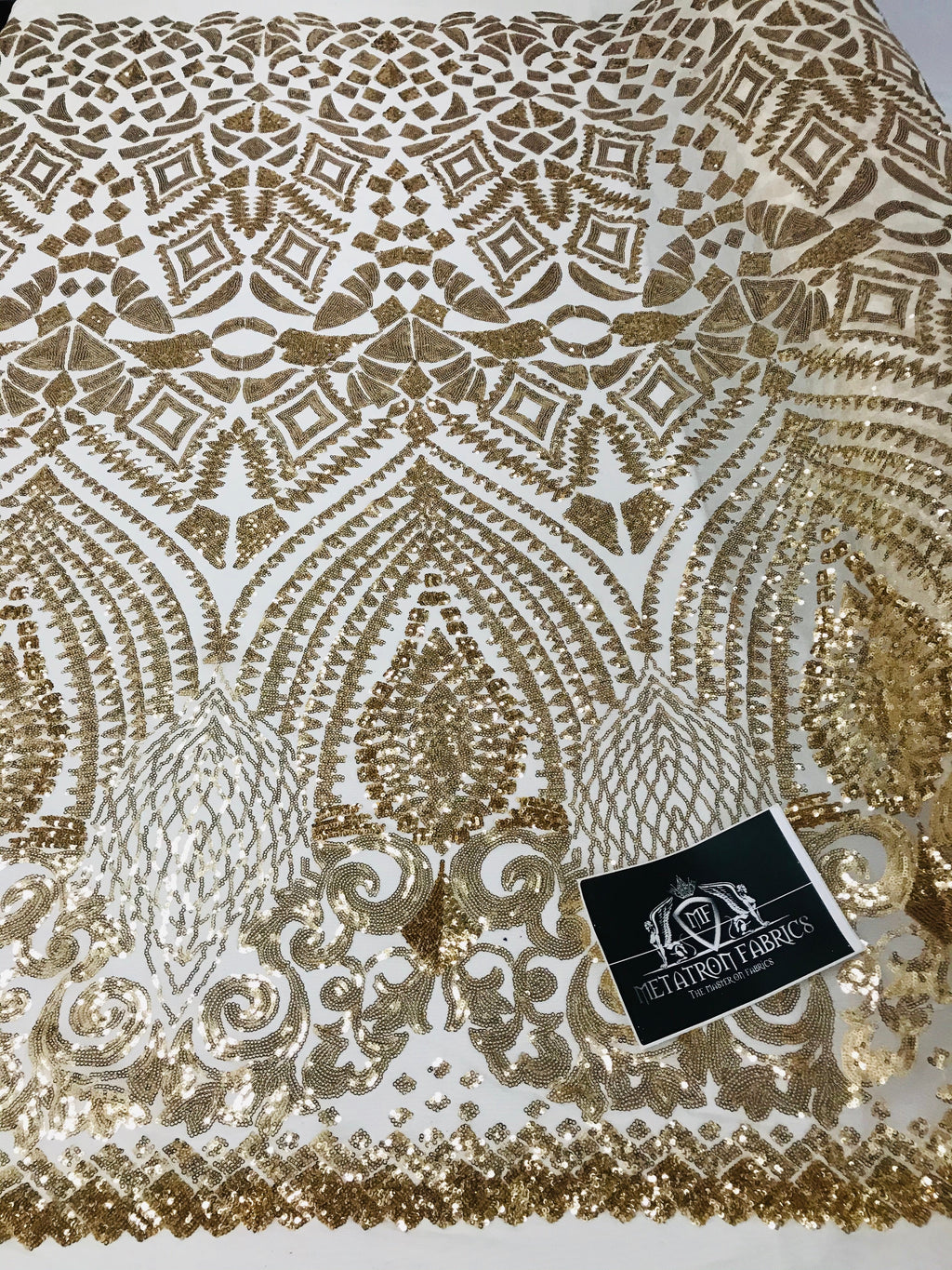 Geometric Pattern Sequins - Gold - 4 Way Stretch Colorful Shine Designer Sequins