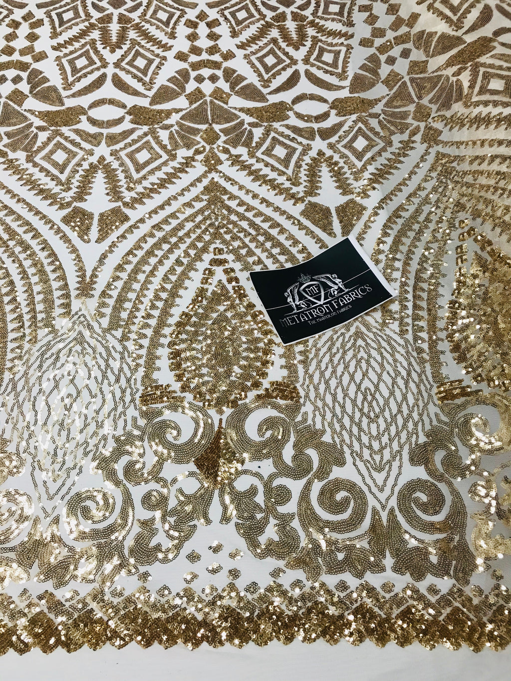 Geometric Pattern Sequins - Gold - 4 Way Stretch Colorful Shine Designer Sequins