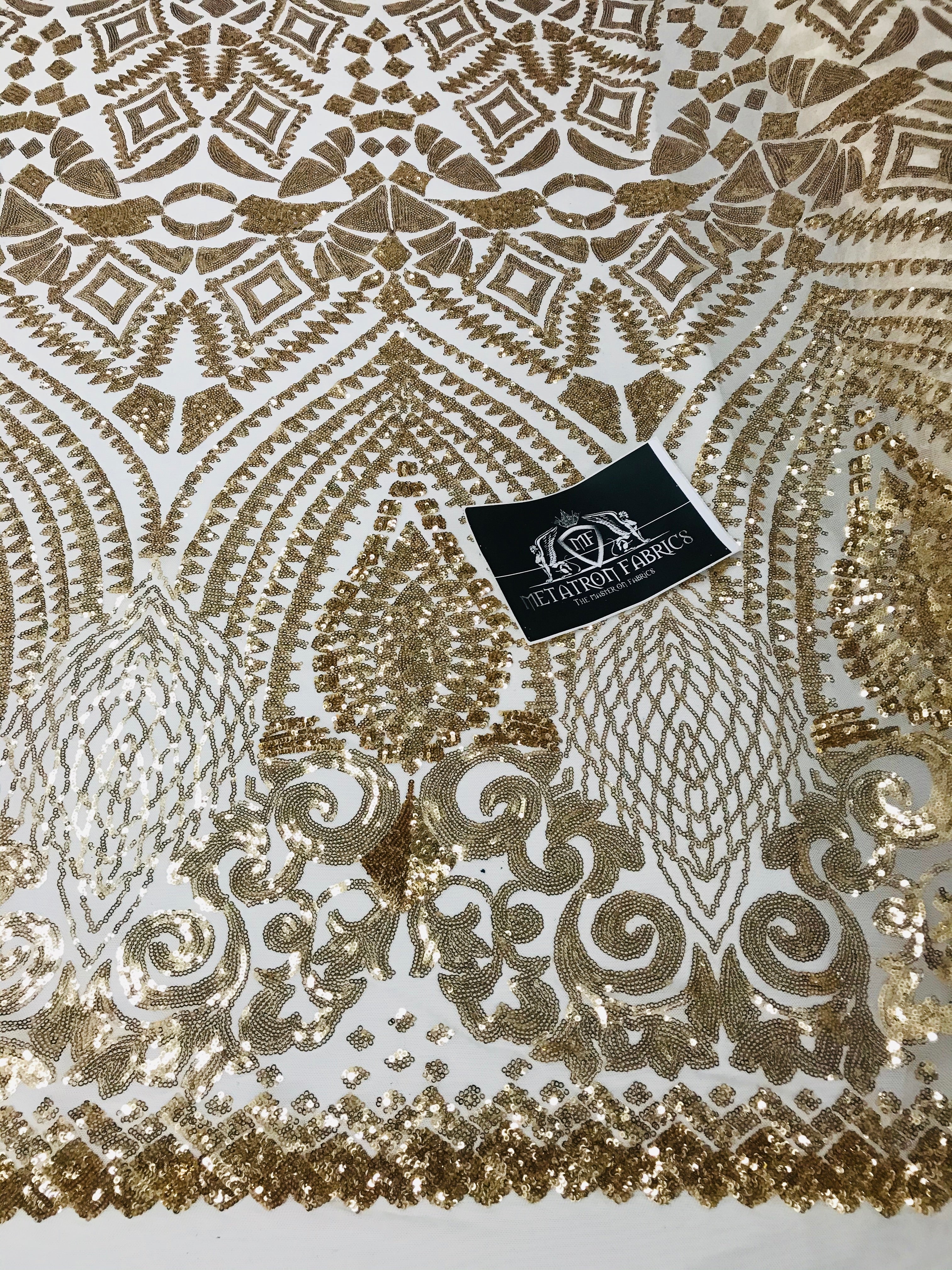 Geometric Pattern Sequins - Gold - 4 Way Stretch Colorful Shine Designer Sequins