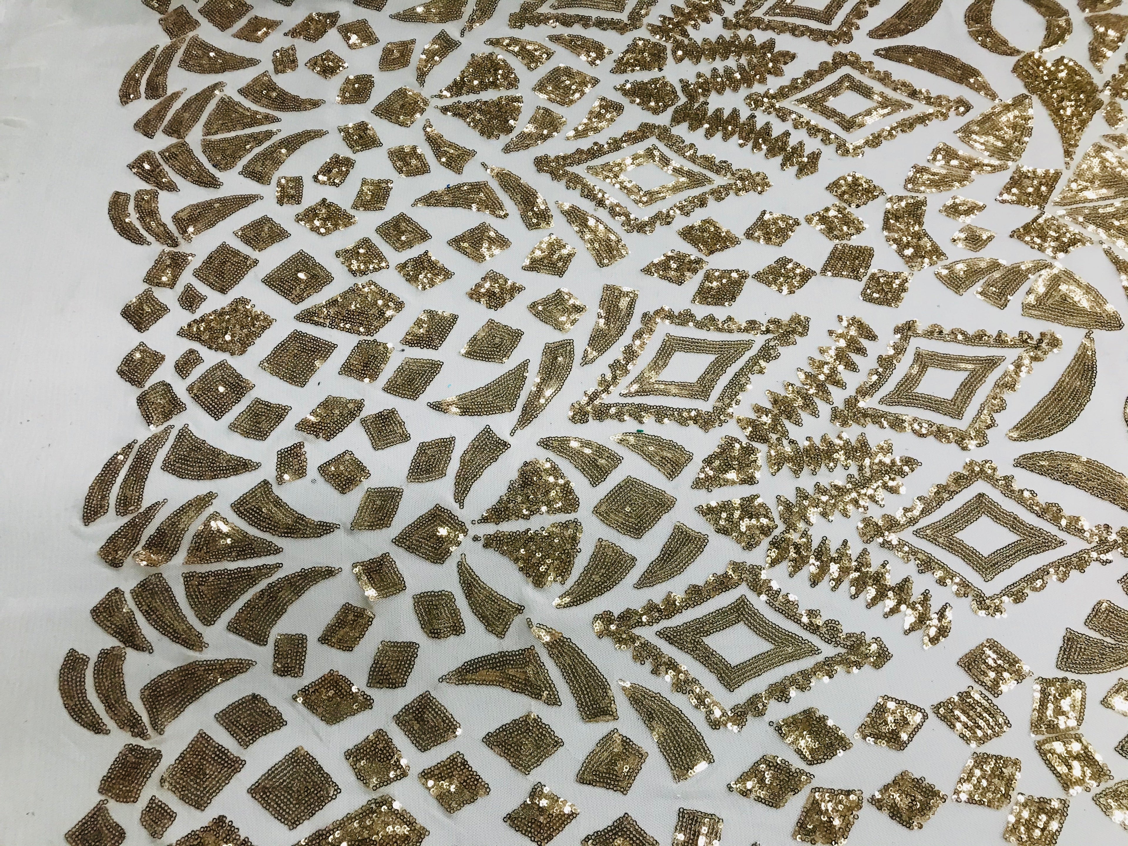 Geometric Pattern Sequins - Gold - 4 Way Stretch Colorful Shine Designer Sequins