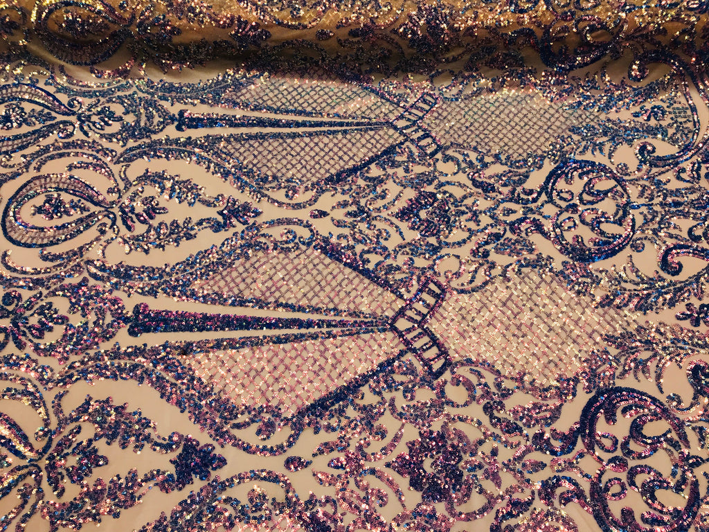 Holographic Sequins - Purple - 4 Way Stretch Glam Shine Iridescent Color Sequins Fabric