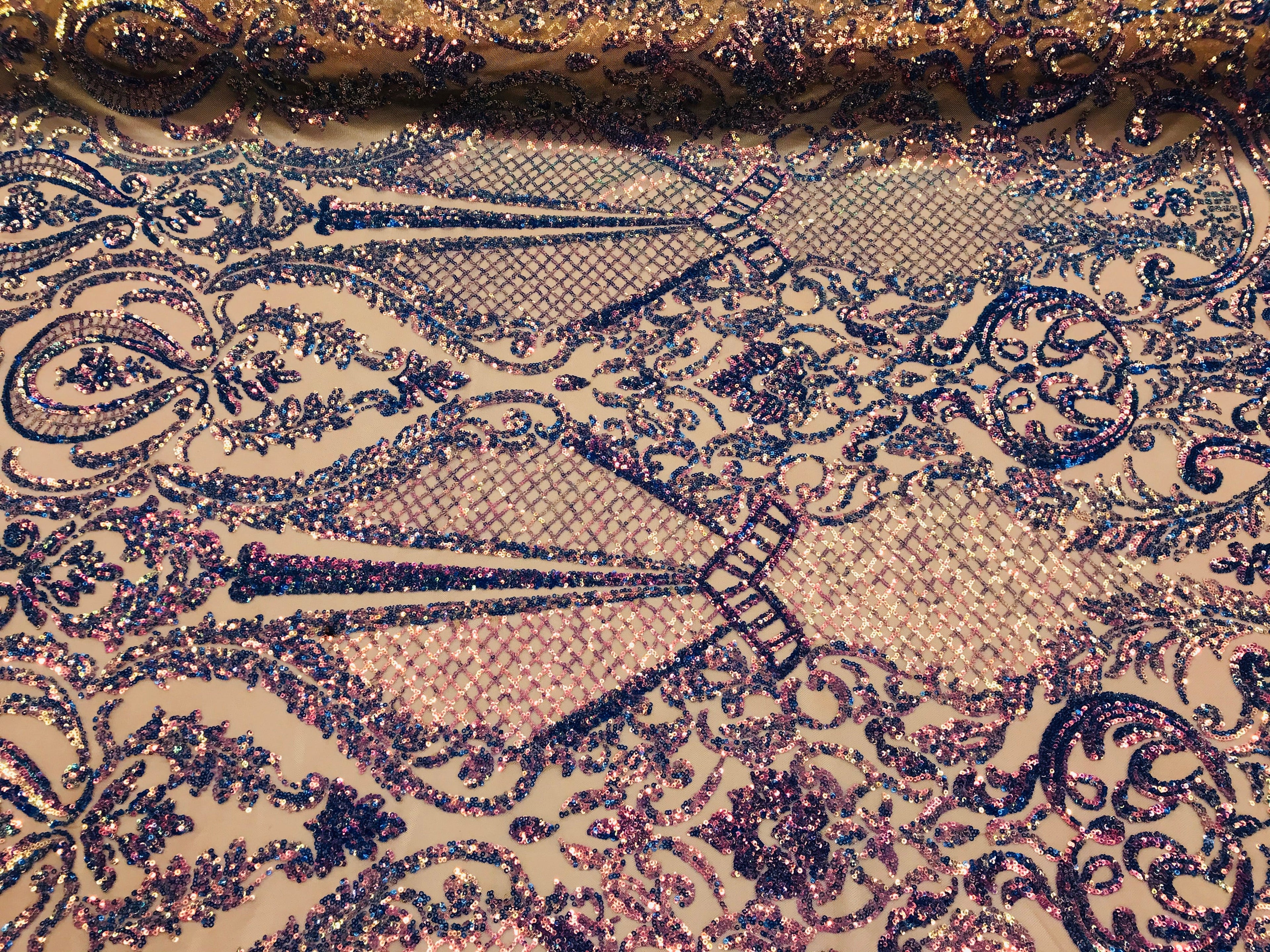 Holographic Sequins - Purple - 4 Way Stretch Glam Shine Iridescent Color Sequins Fabric