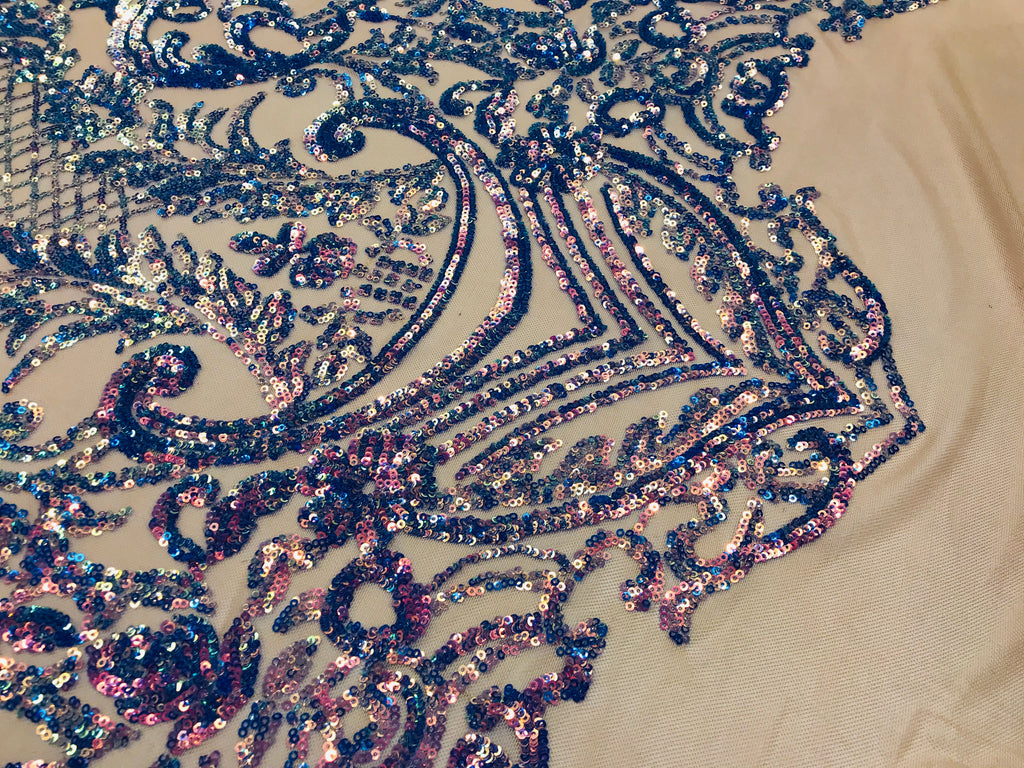 Holographic Sequins - Purple - 4 Way Stretch Glam Shine Iridescent Color Sequins Fabric