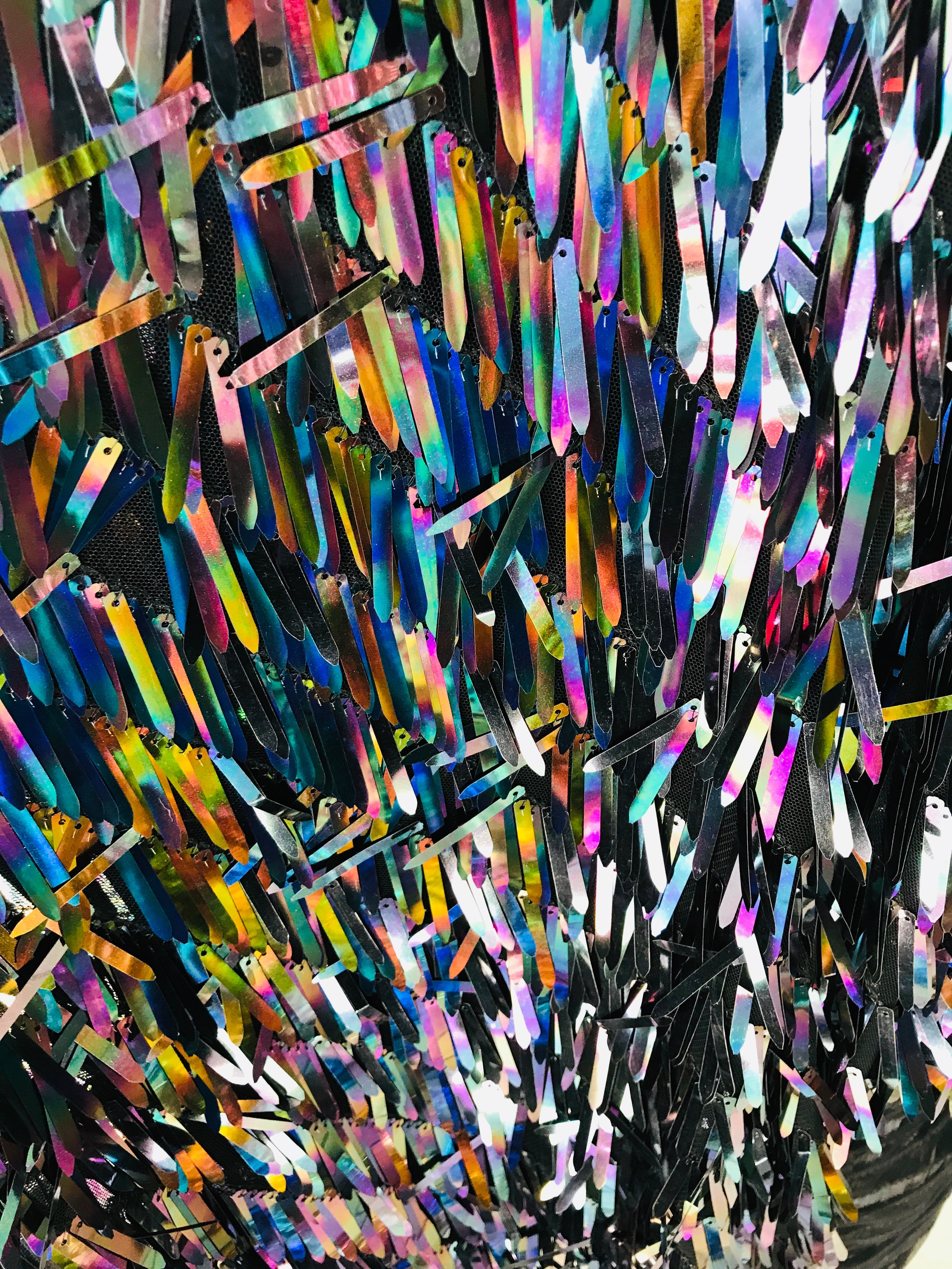 Sword Design - Black - Iridescent Sequins Fabric - Embroidery On A Mesh For  Sold By The Yard