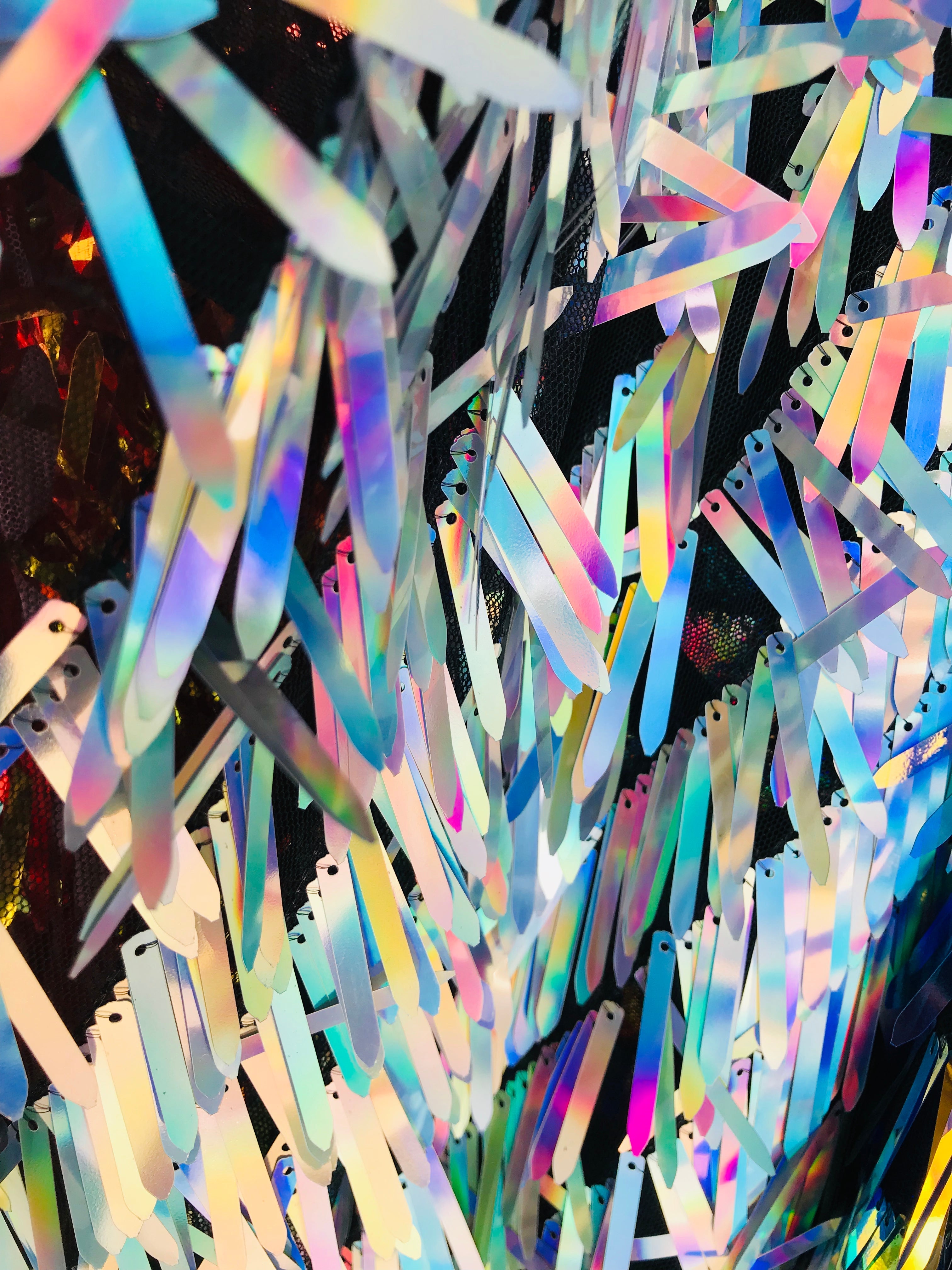 Sword Design - Silver - Iridescent Sequins Fabric Embroidery On A Mesh For Sold By The Yard