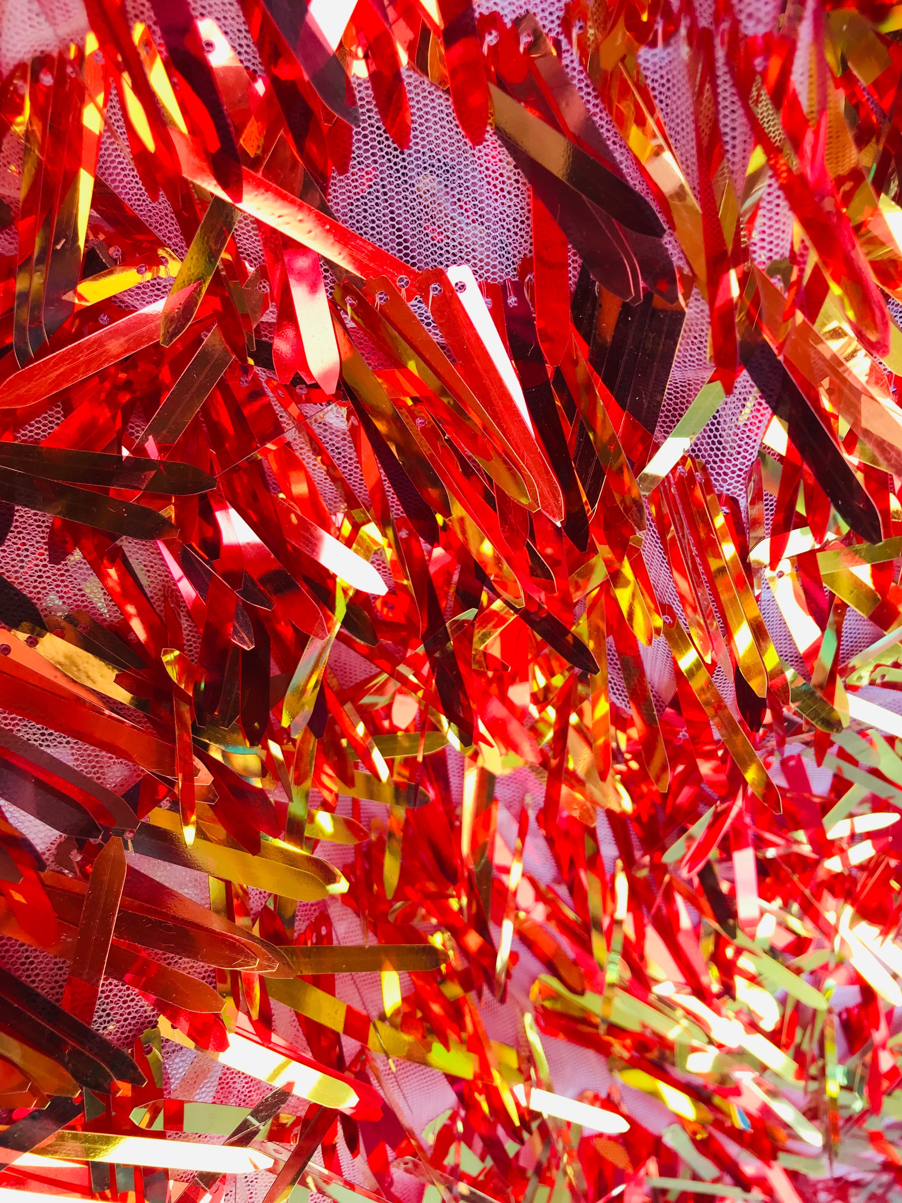 Sword Design - Orange - Iridescent Sequins Fabric Embroidery On A Mesh For Sold By The Yard