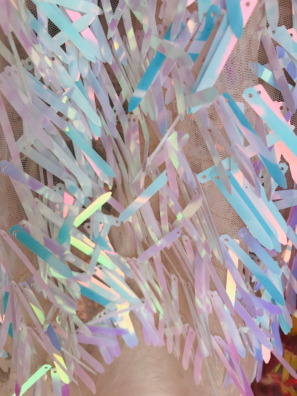 Sword Design - Unicorn - Iridescent Sequins Fabric Embroidery On A Mesh For Sold By The Yard