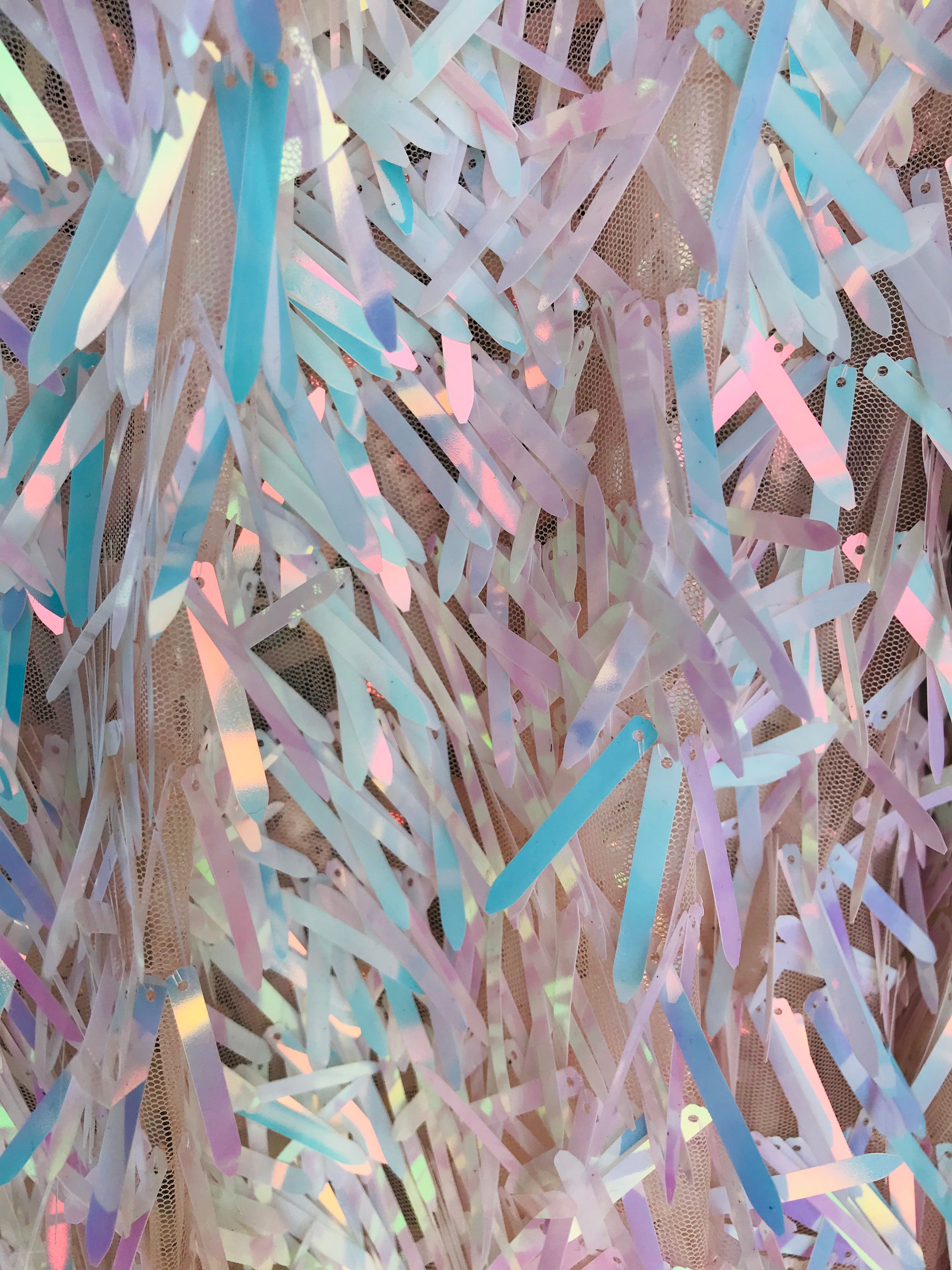 Sword Design - Unicorn - Iridescent Sequins Fabric Embroidery On A Mesh For Sold By The Yard