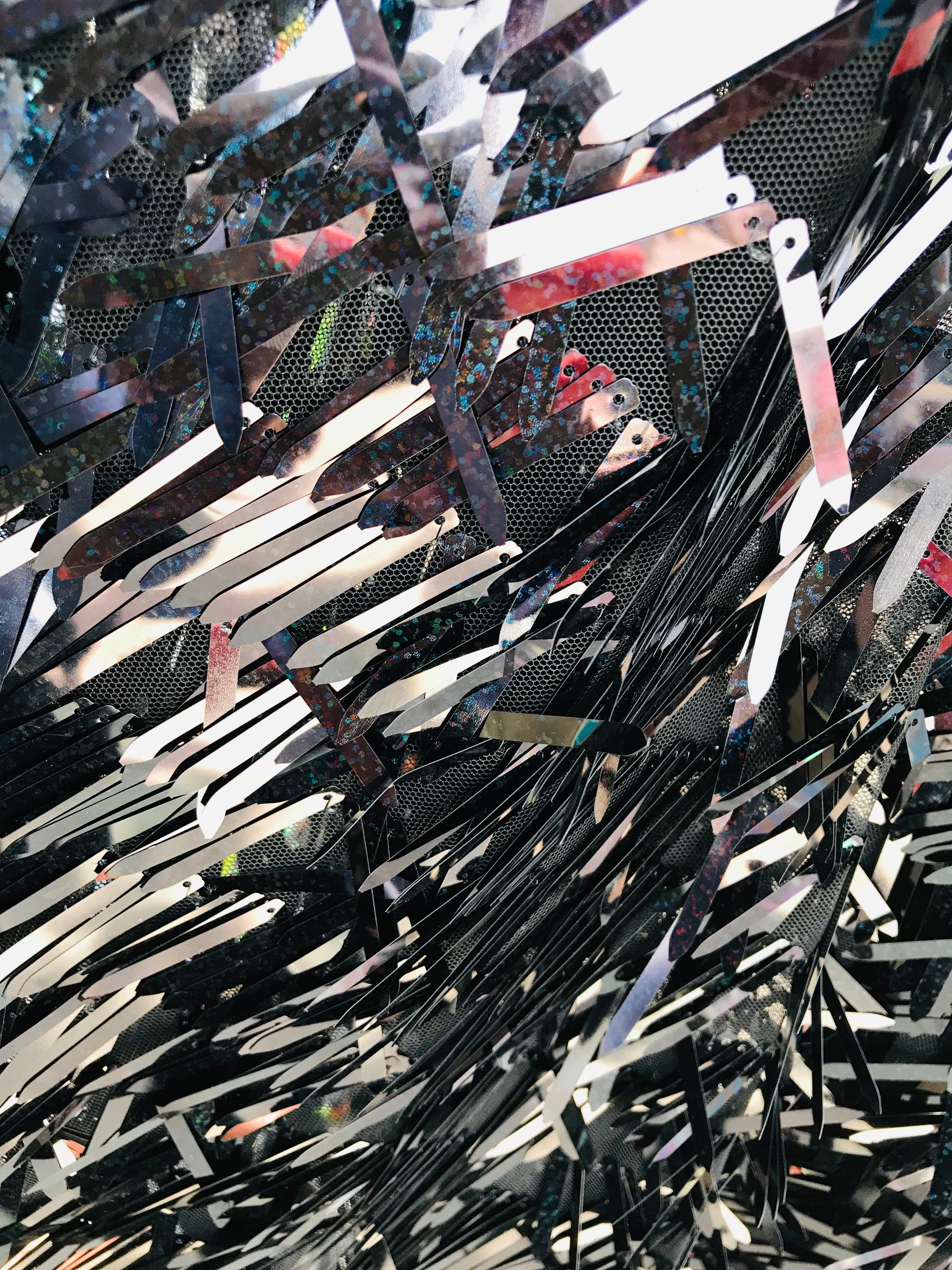 Sword Design - Black Holographic - Sequins Fabric Embroidery On A Mesh For Sold By The Yard