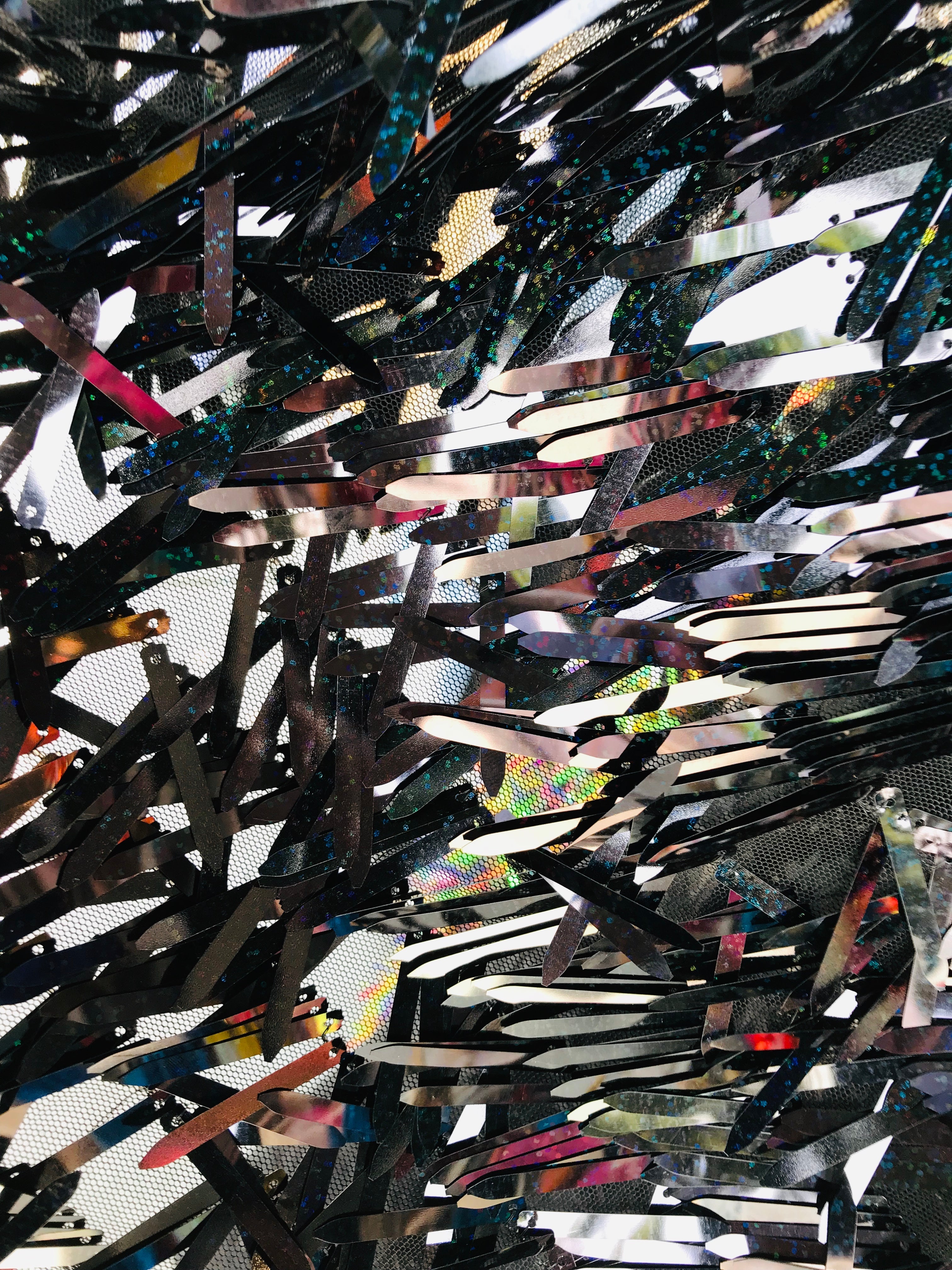 Sword Design - Black Holographic - Sequins Fabric Embroidery On A Mesh For Sold By The Yard