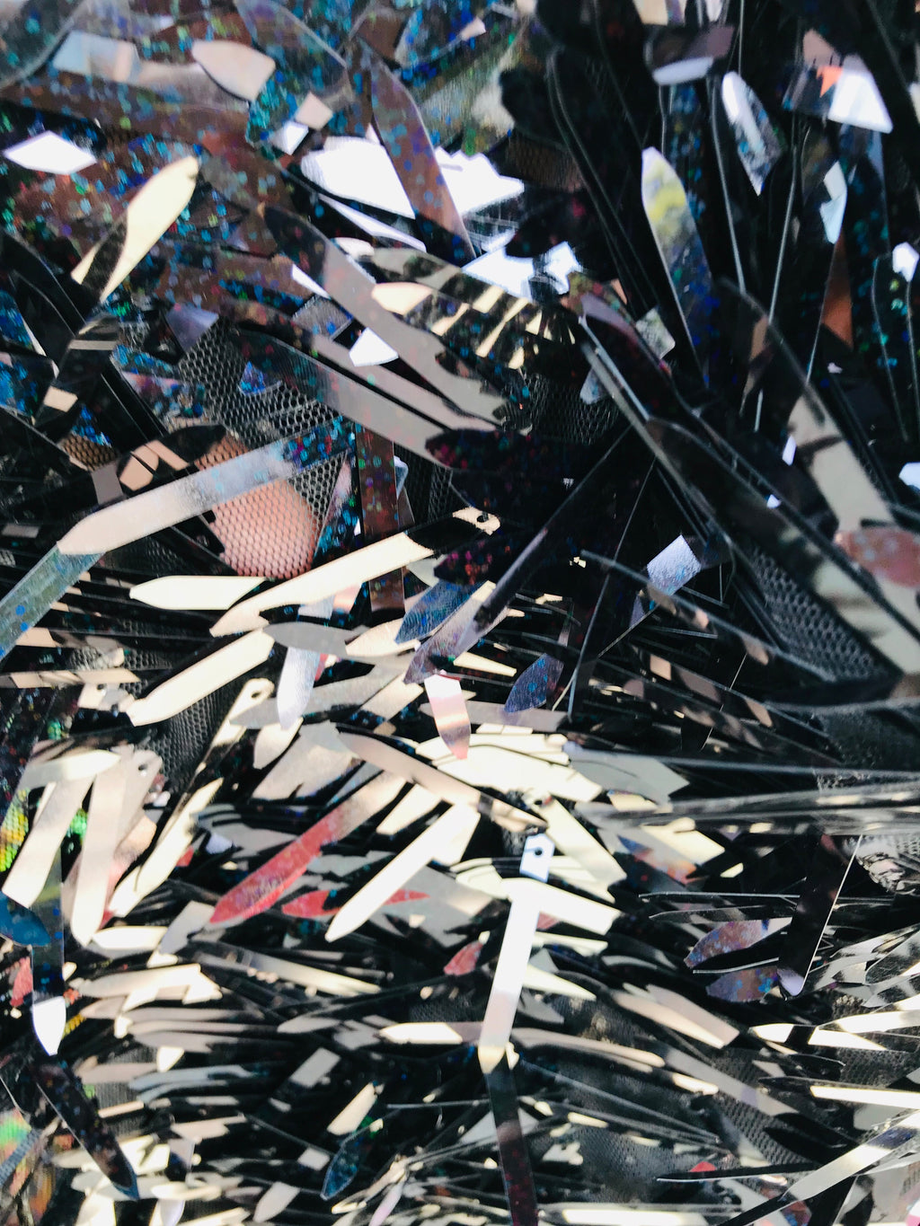 Sword Design - Black Holographic - Sequins Fabric Embroidery On A Mesh For Sold By The Yard