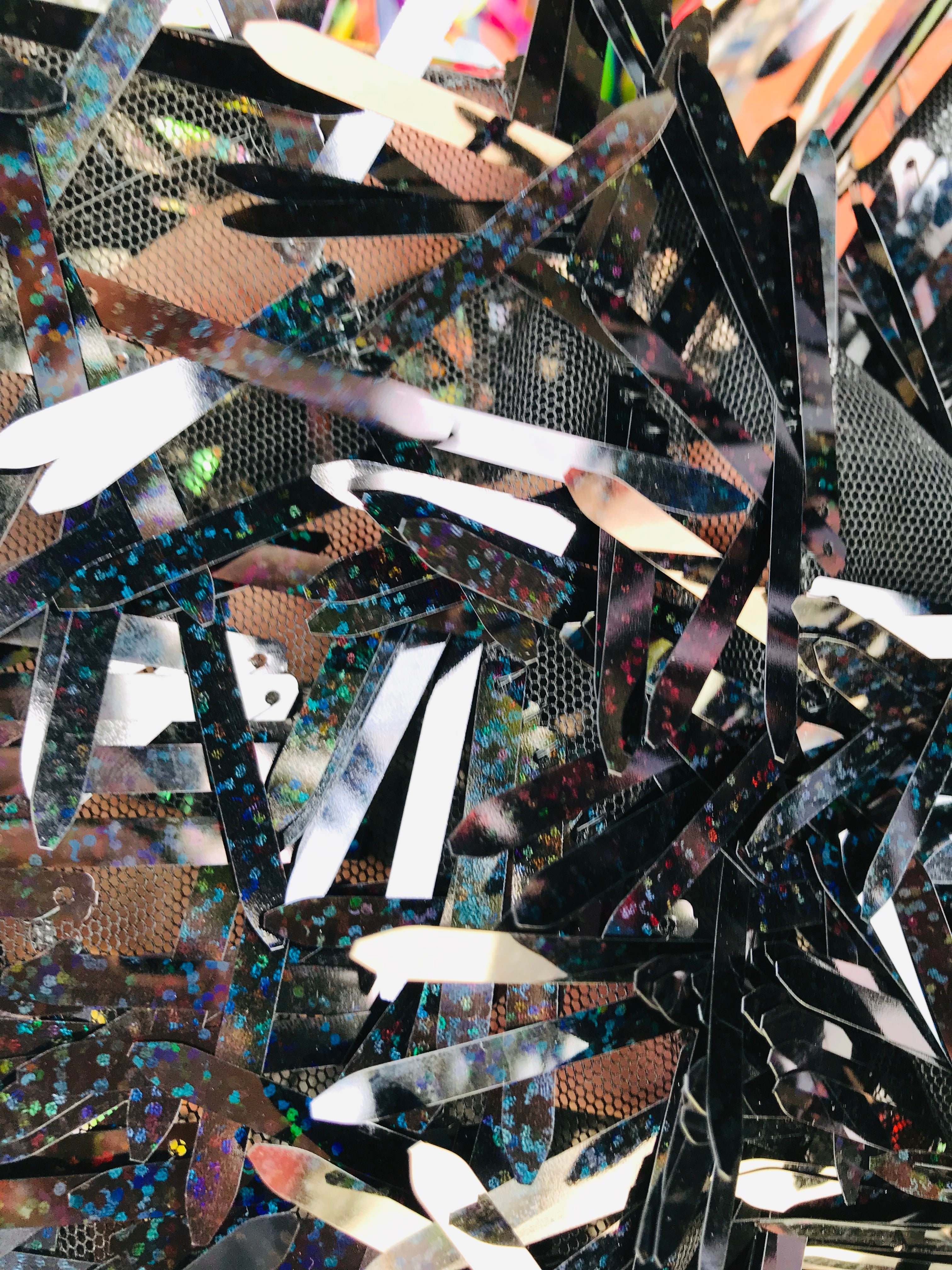 Sword Design - Black Holographic - Sequins Fabric Embroidery On A Mesh For Sold By The Yard