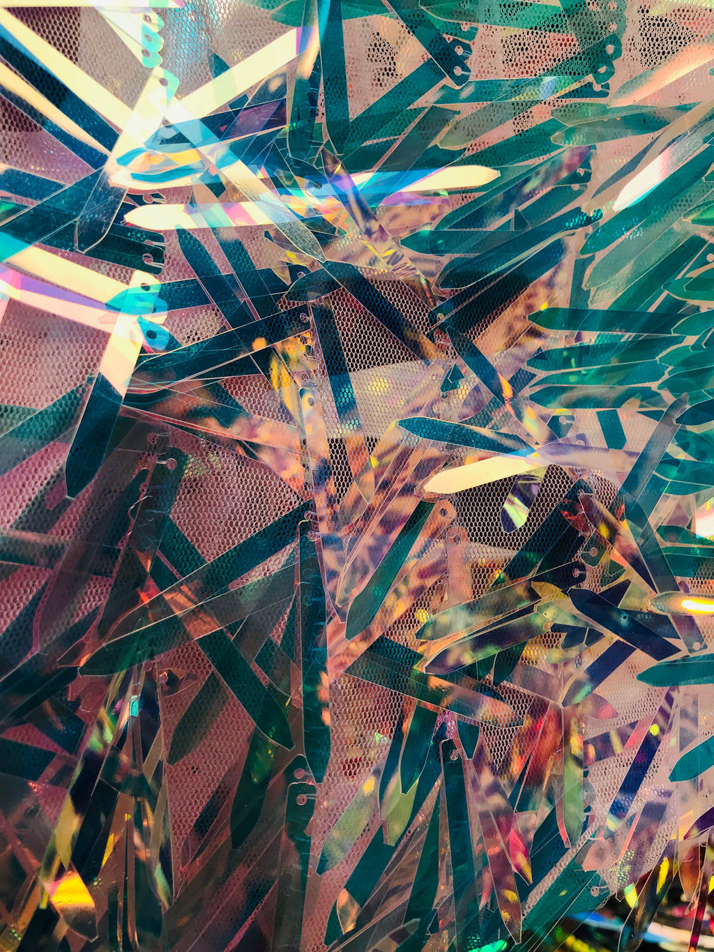 Sword Design - Clear - Iridescent Sequins Fabric Embroidery On A Mesh For Sold By The Yard